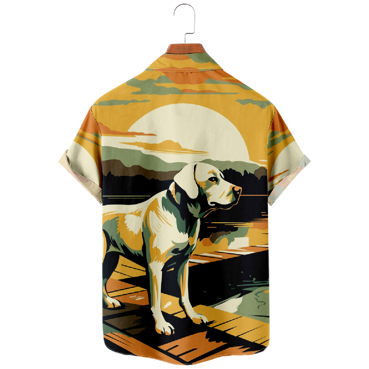 Cute Dog Print Mens Shirt Button Up Shirt Short Sleeve Regular Fit