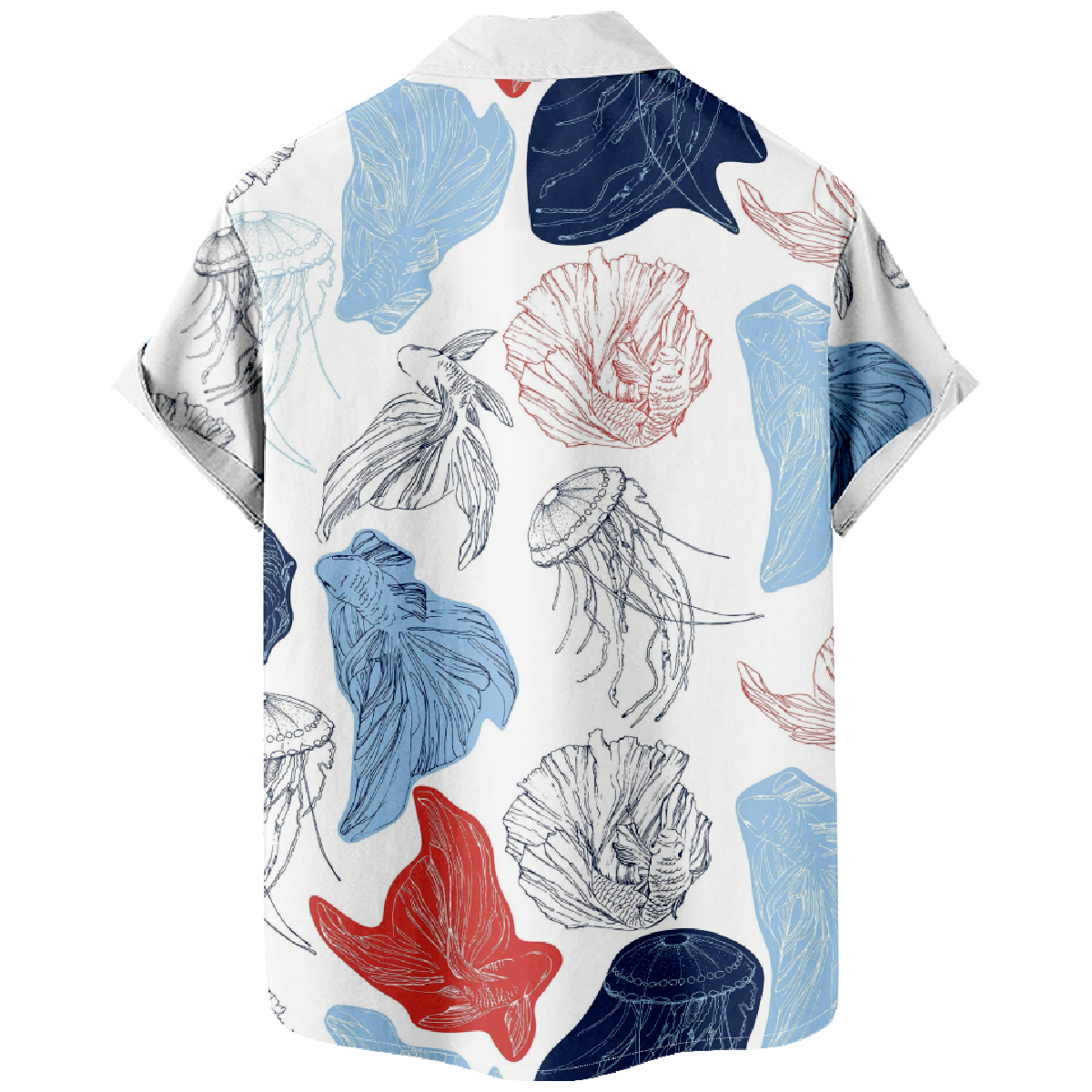 Men's Fish Print Short Sleeve Shirt Fish with Flowing Fins Graphic Print Button Up Shirt
