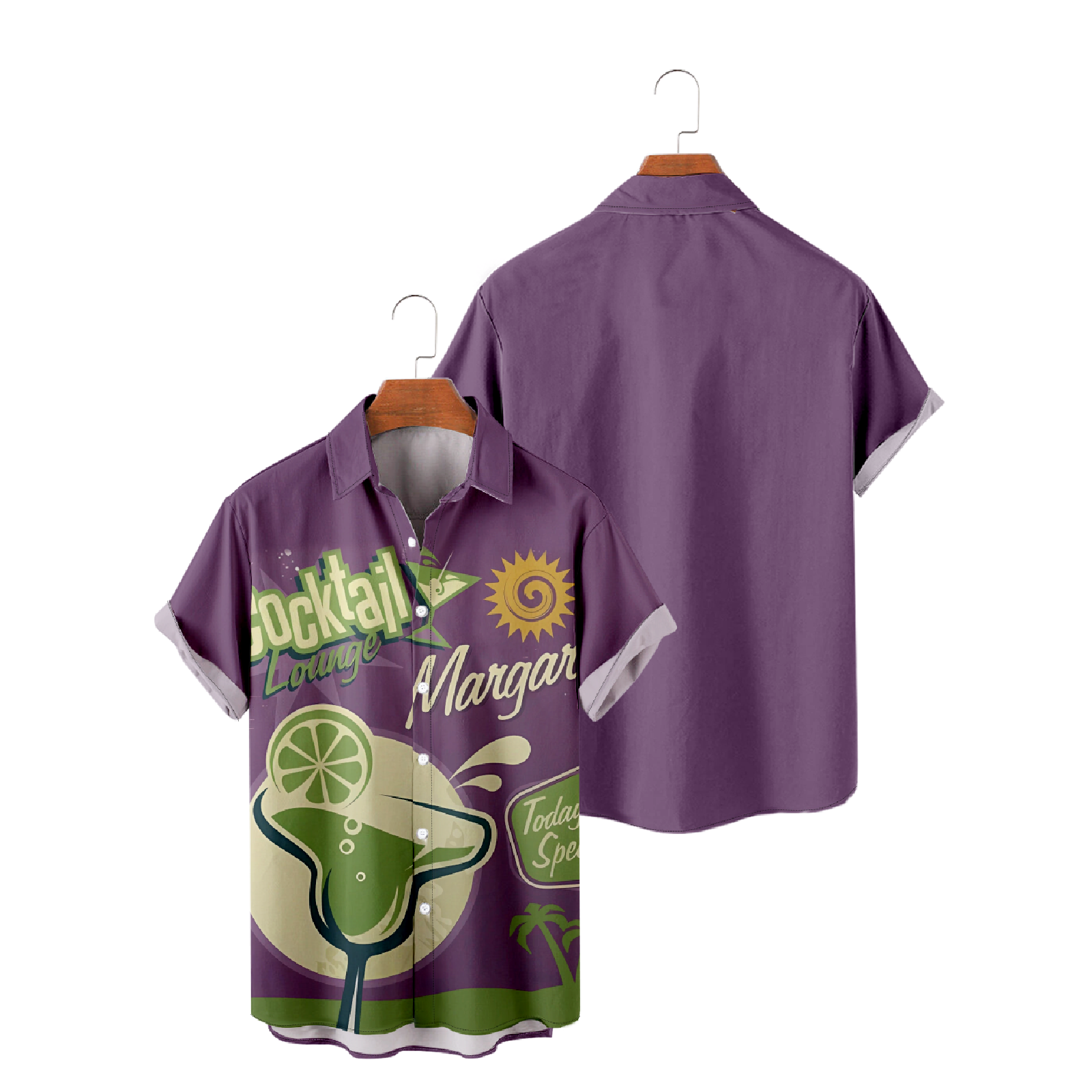 Cocktail Short Sleeve Shirt Men's Purple Button Up Shirt Casual Tops