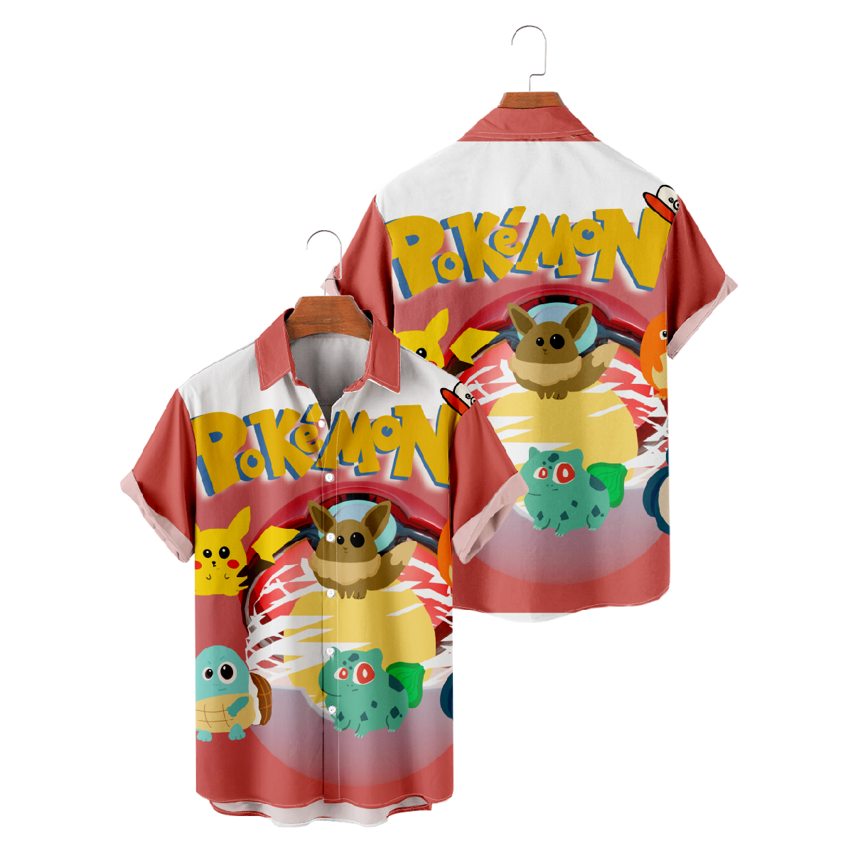 Pokemon Hawaiian Shirt Summer Short Sleeve Shirt Button Up Straight Collar Men's Tops