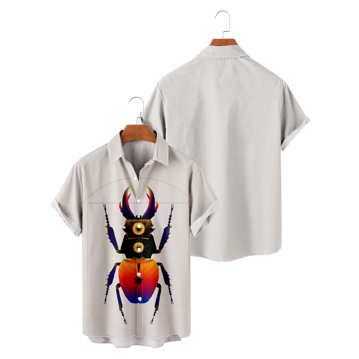 Insect Print Button Up Shirt Mens Short Sleeve Shirt Regular Fit Straight Collar