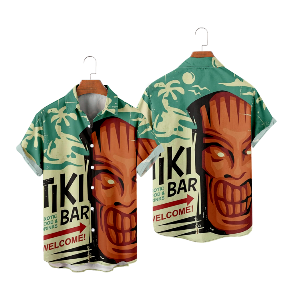 Tiki Bars Short Sleeves Shirt Men's Button Up Summer Print Resort Shirt Regular Fit