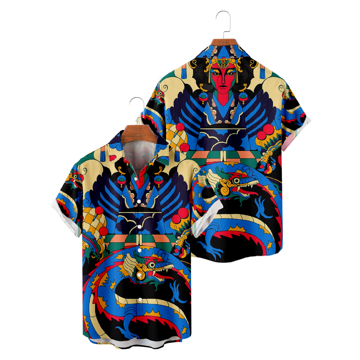 Dragon Ethnic Button Up Shirt Mens Short Sleeve Shirt Regular Fit Breathable