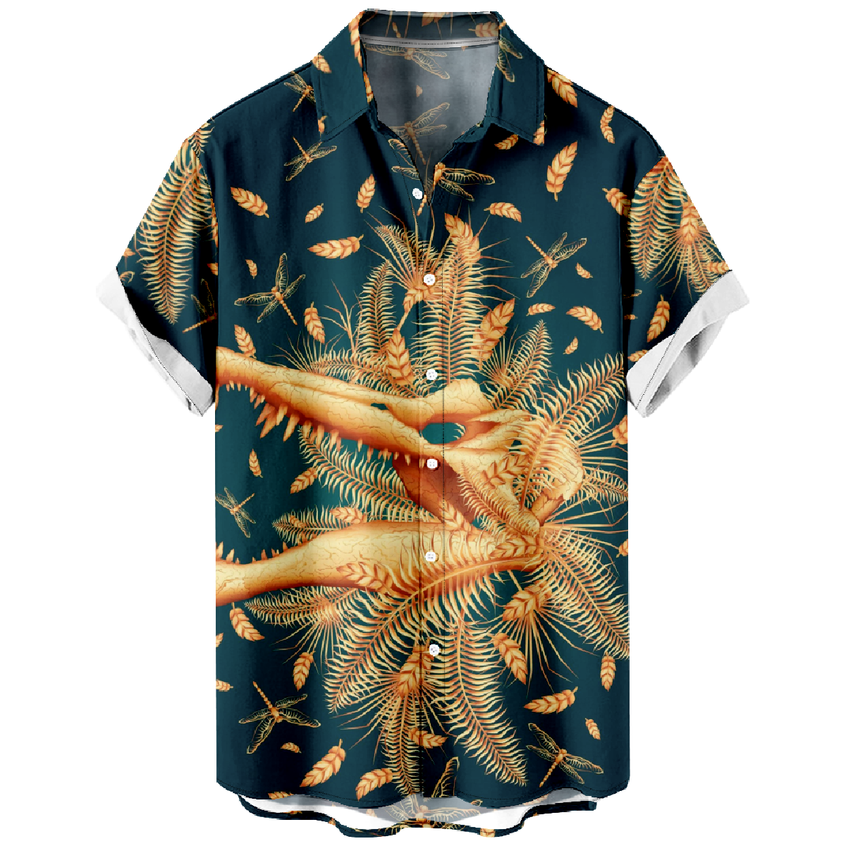 Dinosaur Short Sleeve Shirt for Men Dinosaur Skull Print Hawaiian Shirt Button Tops