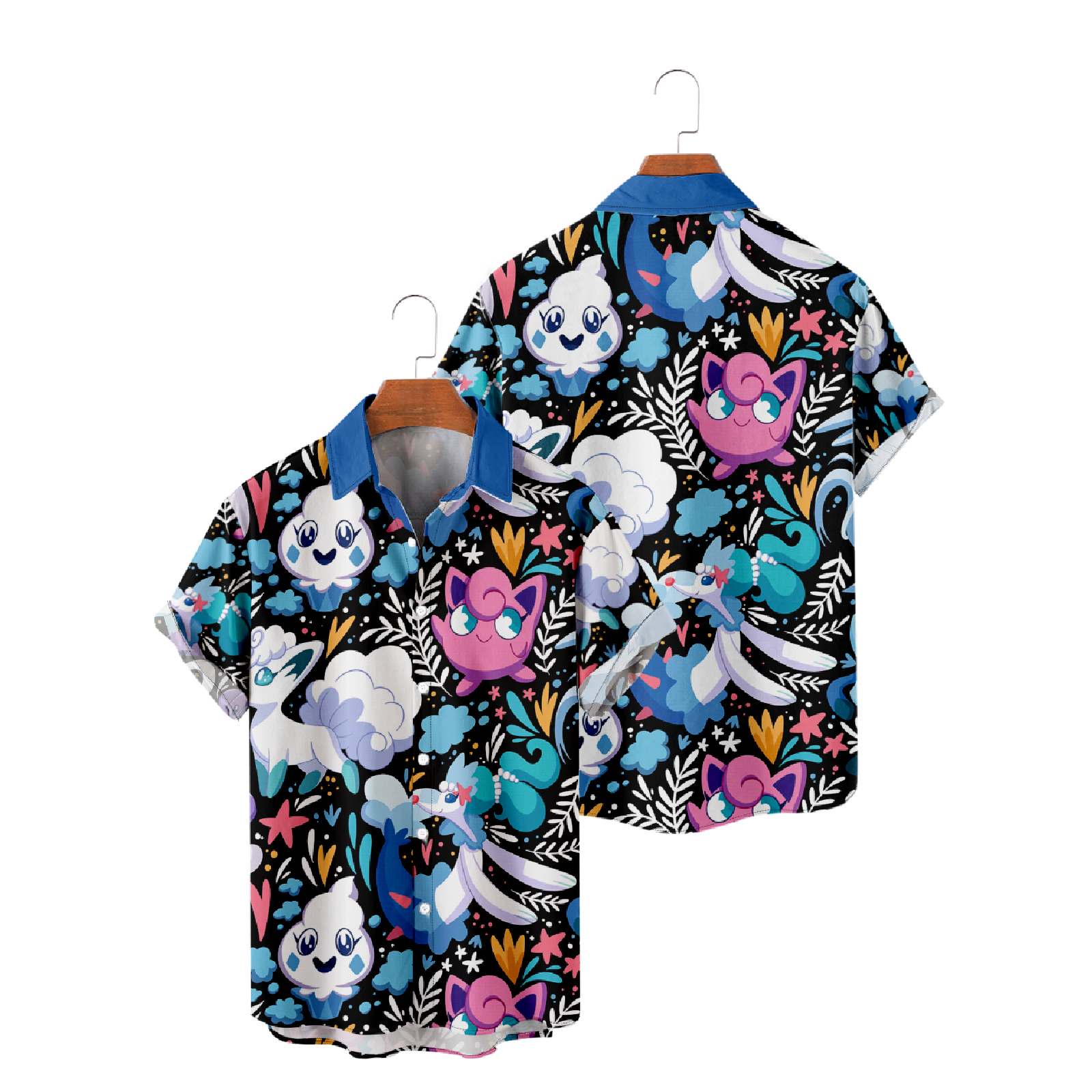 Pokemon Hawaiian Shirt Summer Short Sleeve Shirt Button Up Straight Collar Men's Tops