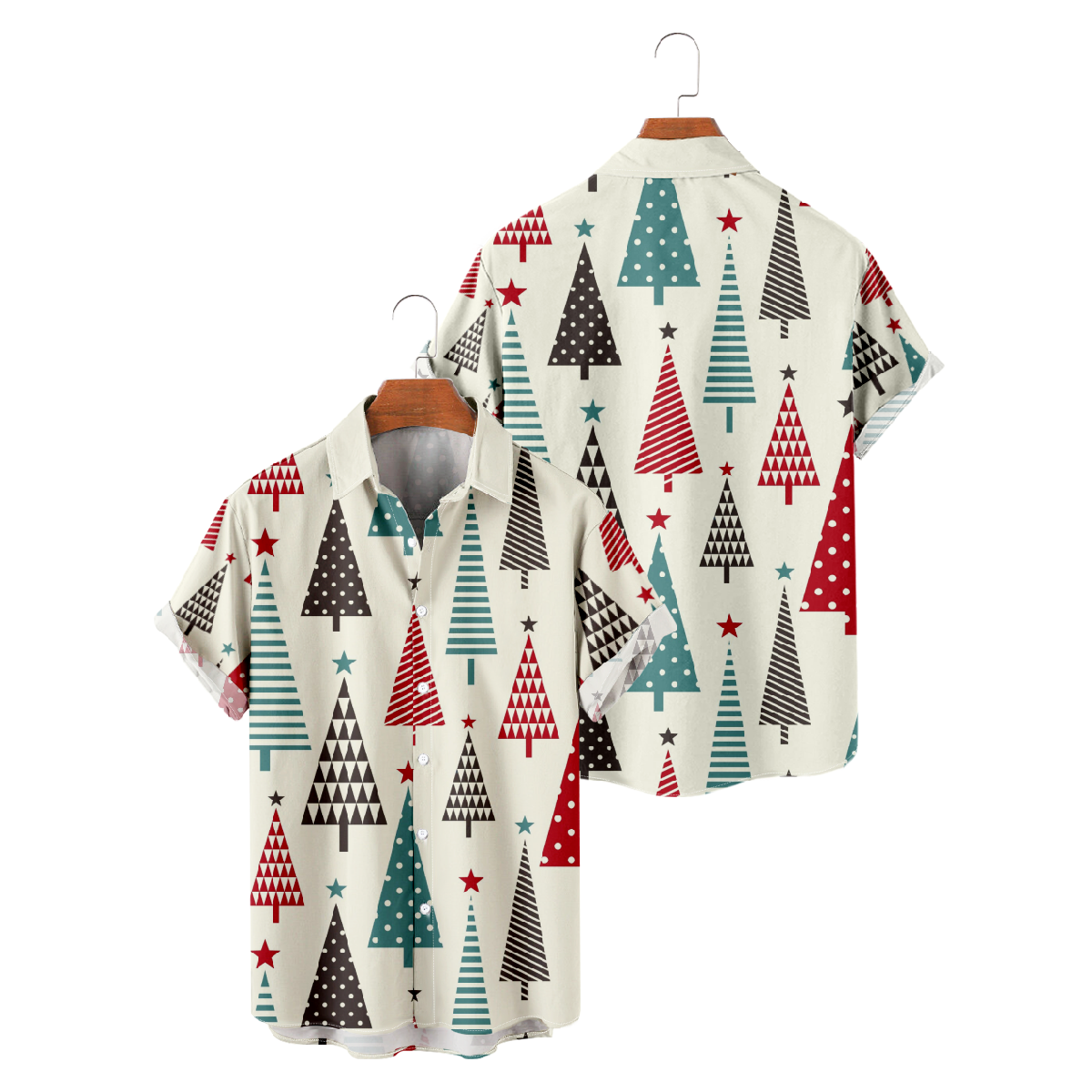 Christmas Tree Hawaiian Shirt Men's Button Up Shirt Short Sleeve Regular Fit