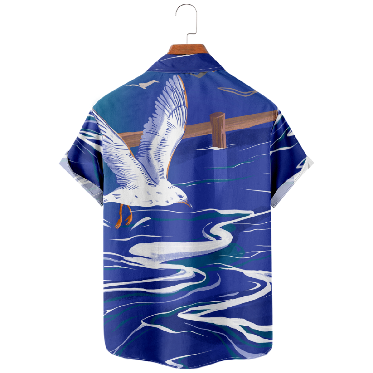 Seagull and Wave Hawaiian Button Up Shirt Fashion Mens' Shirt Short Sleeve Regular Fit