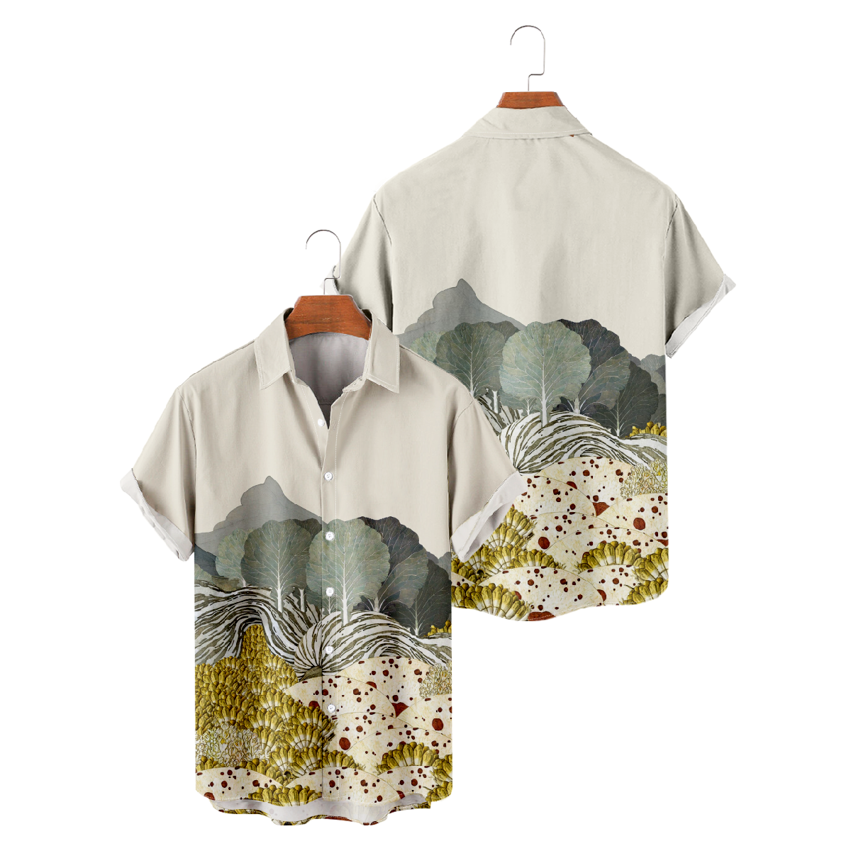 Plant Graphic Print Button Up Shirt Men's Short Sleeve Shirt Casual Shirt