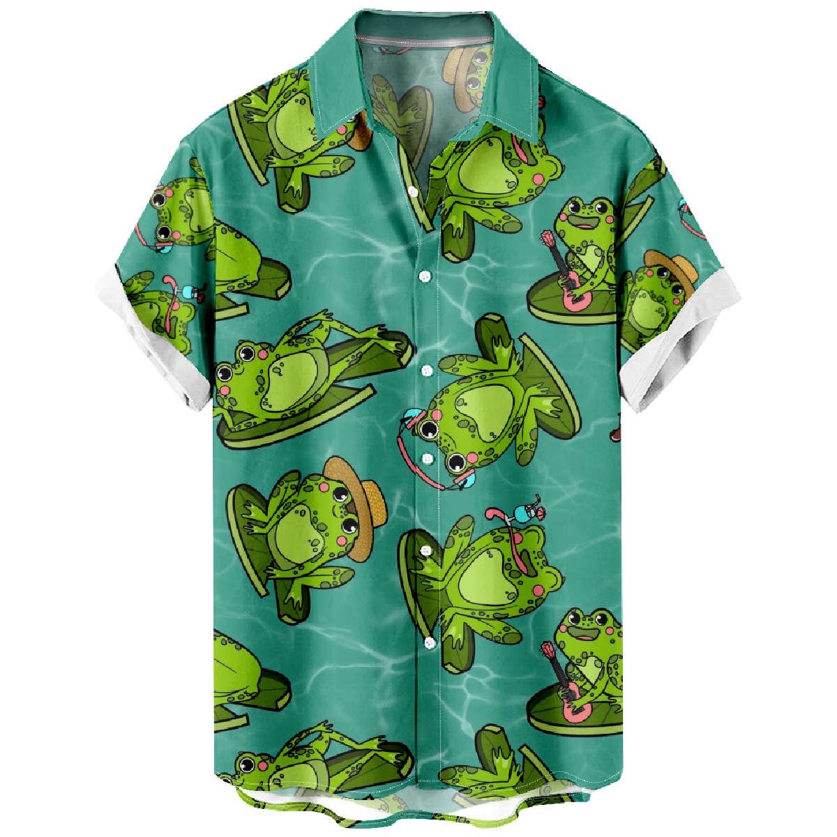 Men's Shirt Frog Pattern Print Short-Sleeve Button Up Straight Collar