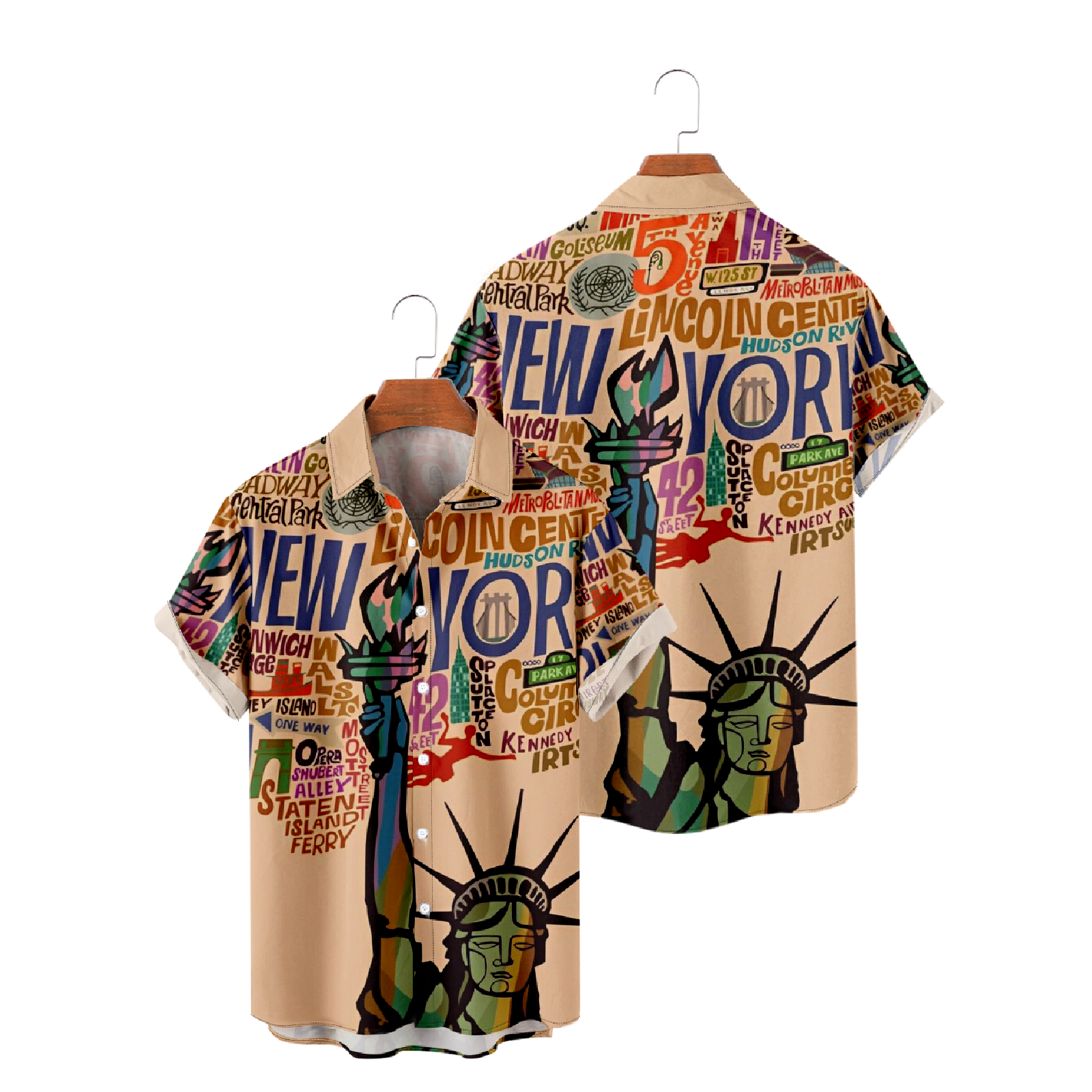 New York Short Sleeve Shirt Statue of Liberty Graphic Print Men's Button Up Shirt