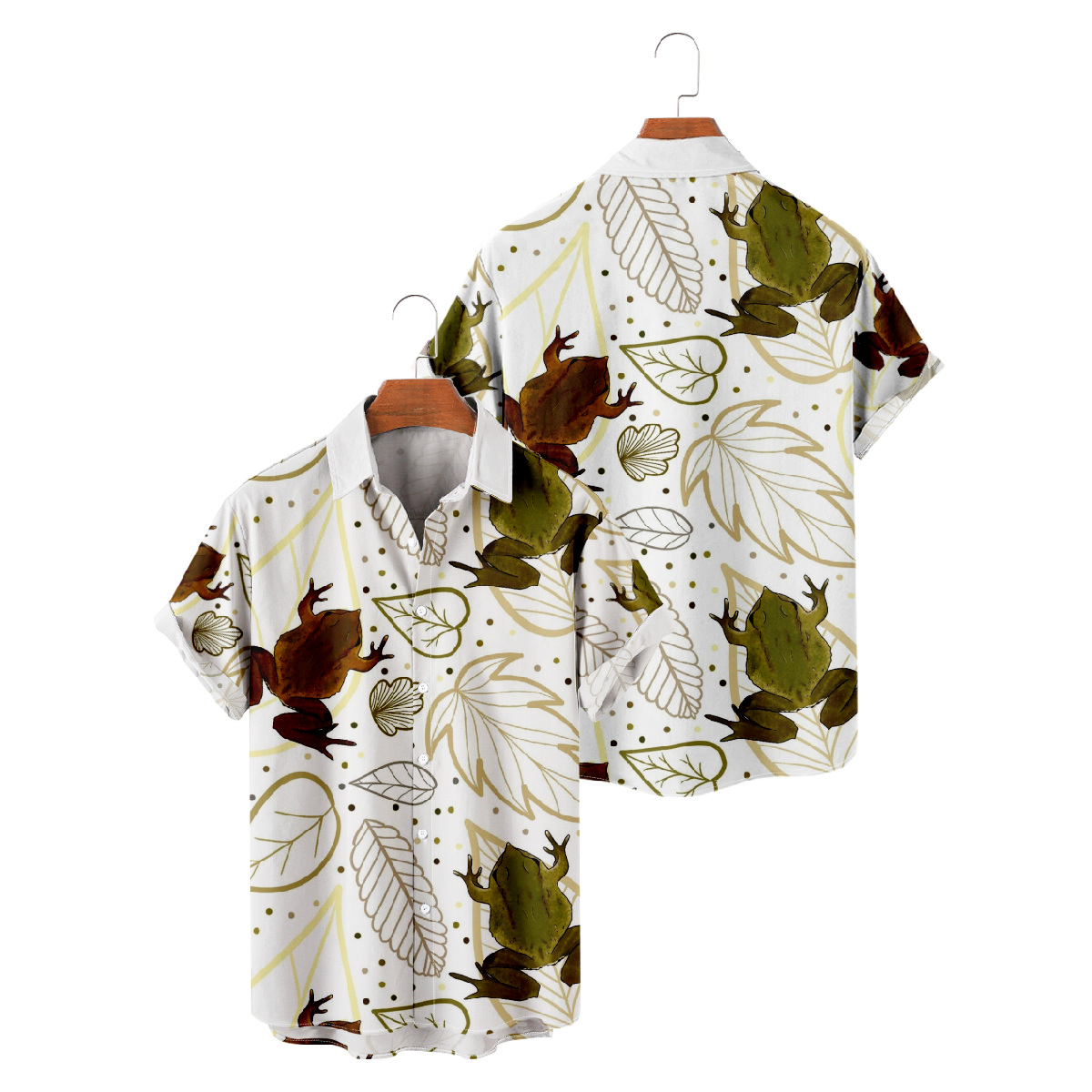 Men's Frog Print Short-Sleeve Shirt Frog and Leaf Graphic Allover Print Shirt