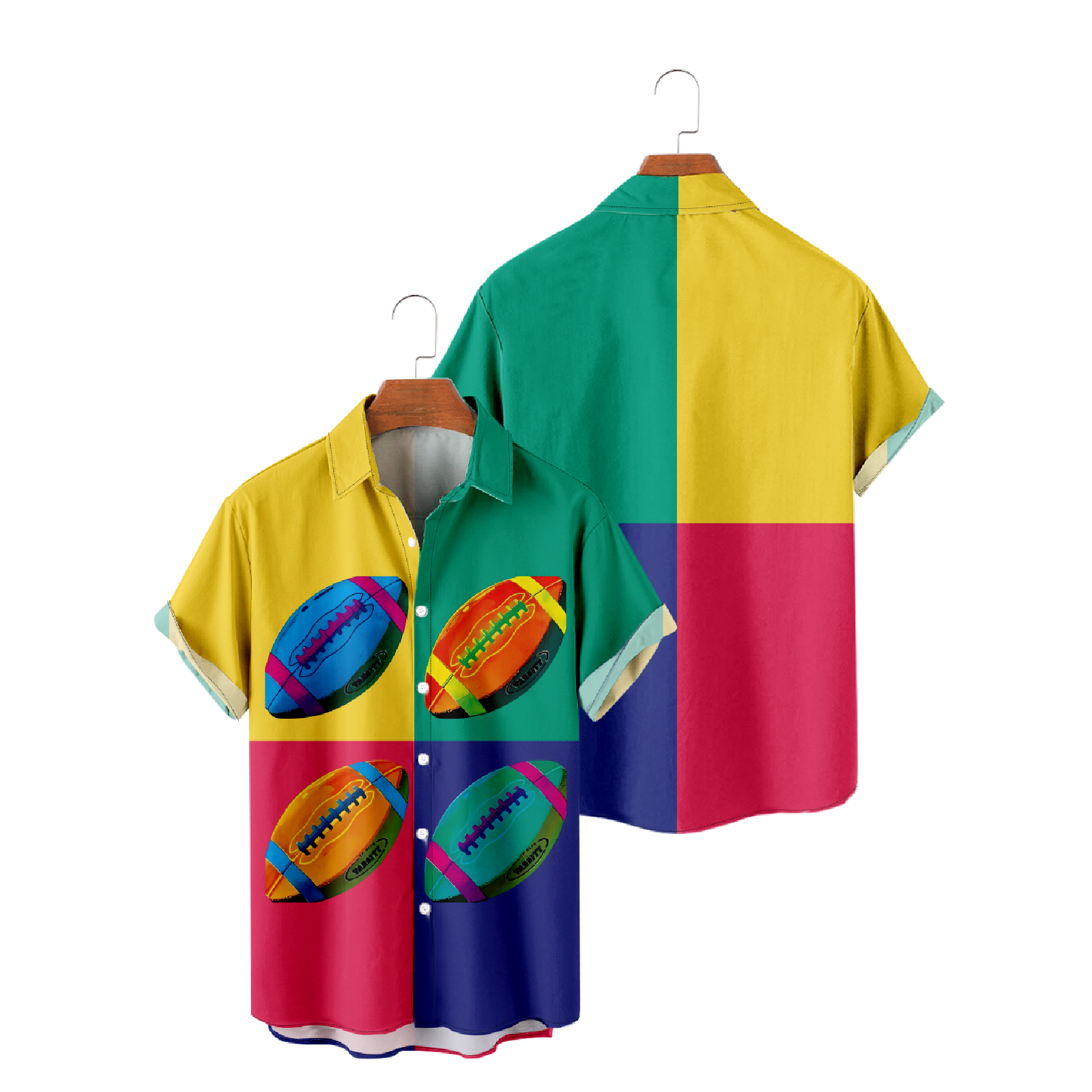 Sports Colour Block Button Up Shirt Men's Patchwork Short Sleeve Shirt Summer Tops