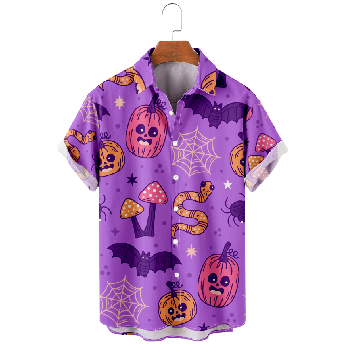 Men's Halloween Hawaiian Shirt Button Up Shirt Short Sleeve Purple Top