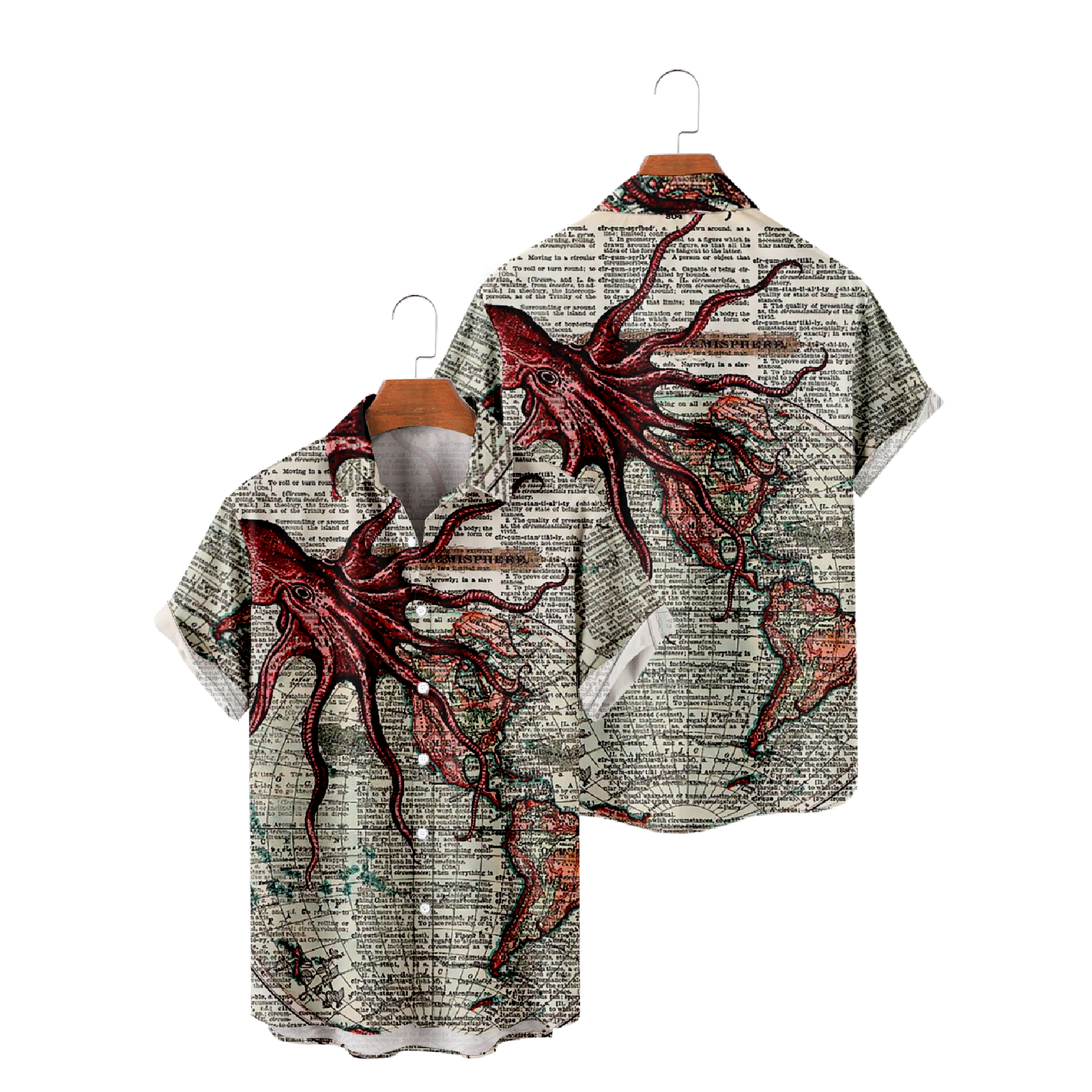 Octopus Short Sleeve Shirt Men's Button Up Shirt Octopus Map Graphic Print Casual Shirt