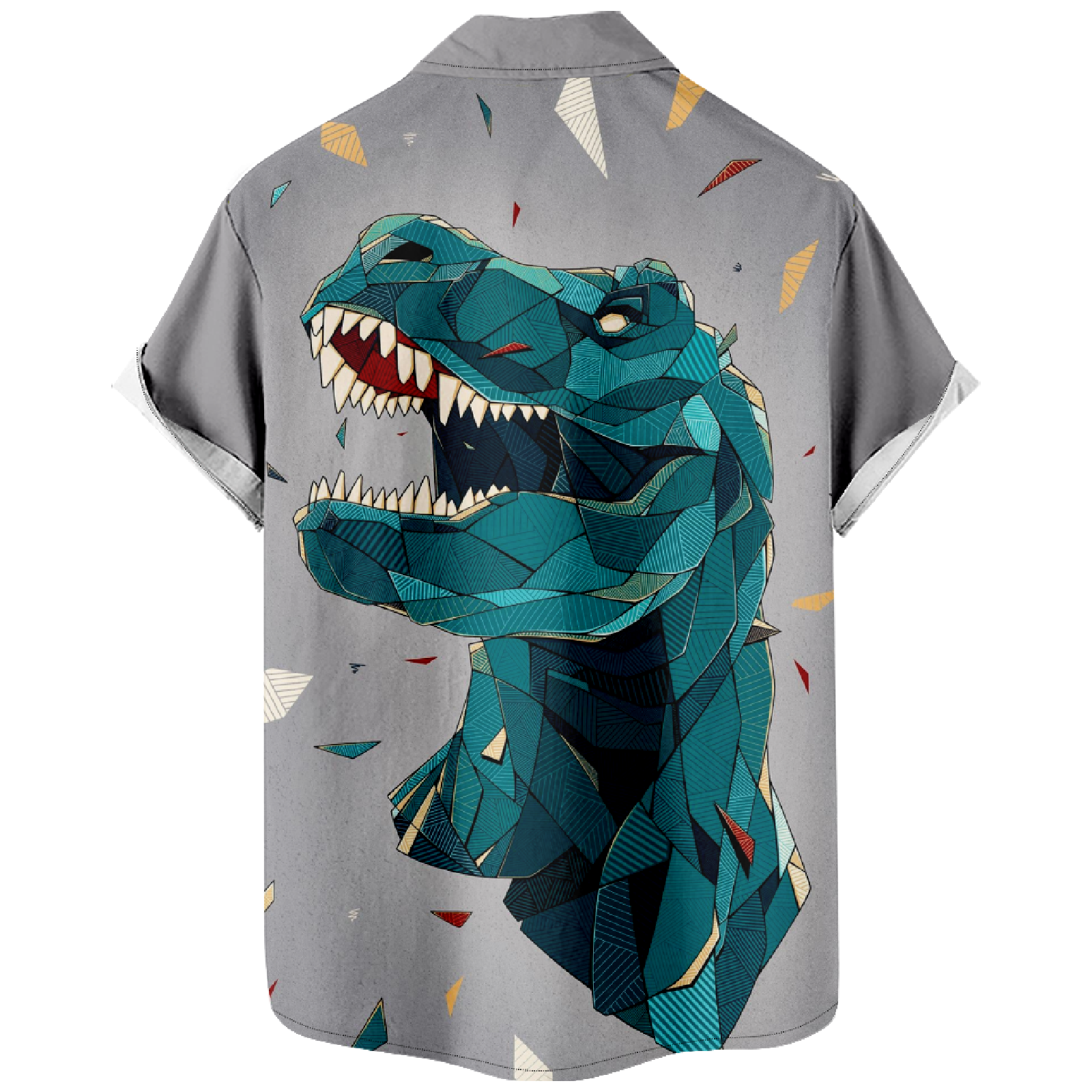Men's Dinosaur Short Sleeve Shirt Print Button Up Shirt Casual Grey Tops