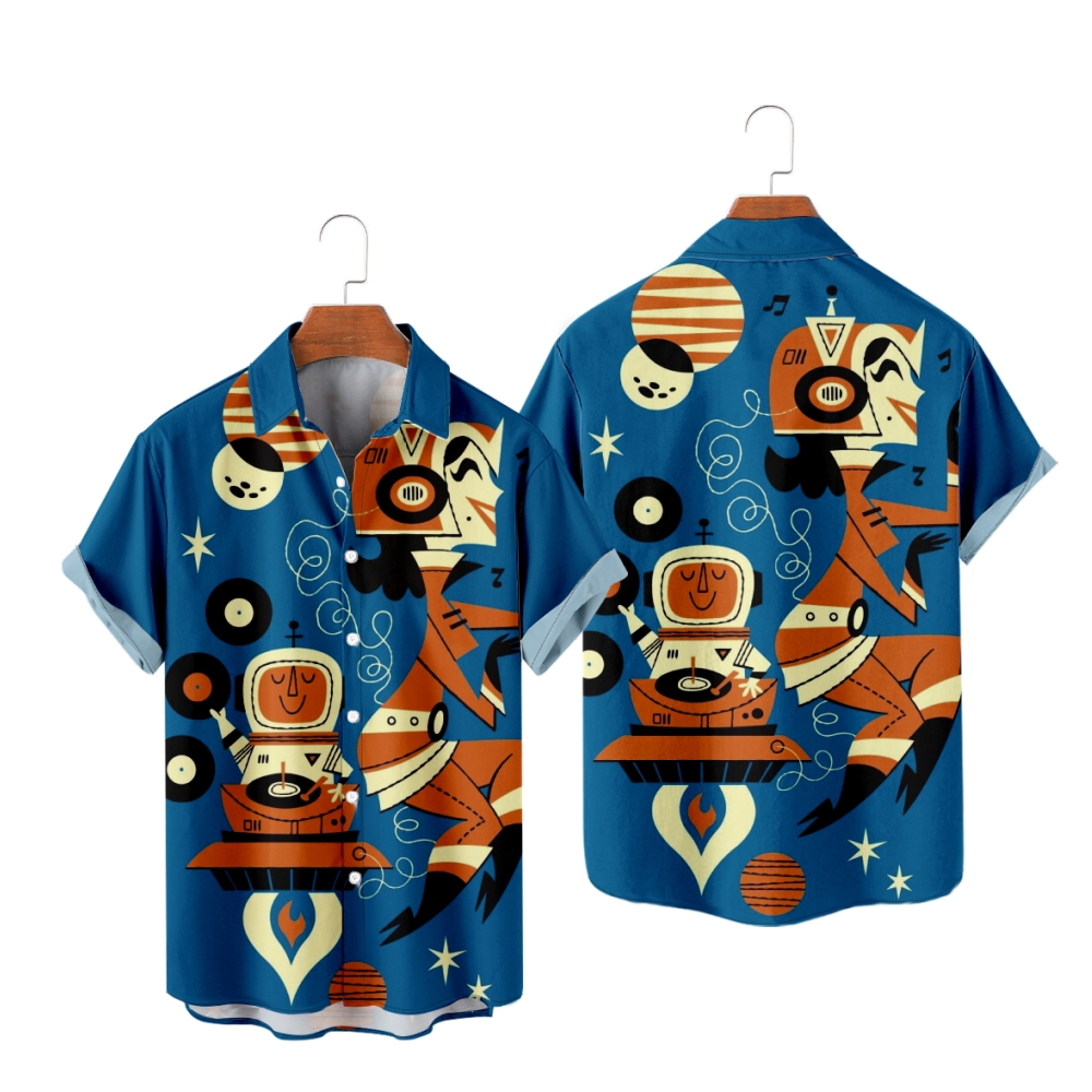 Astro DJ Button Up Shirt Men's Short Sleeves Shirt Casual Tops
