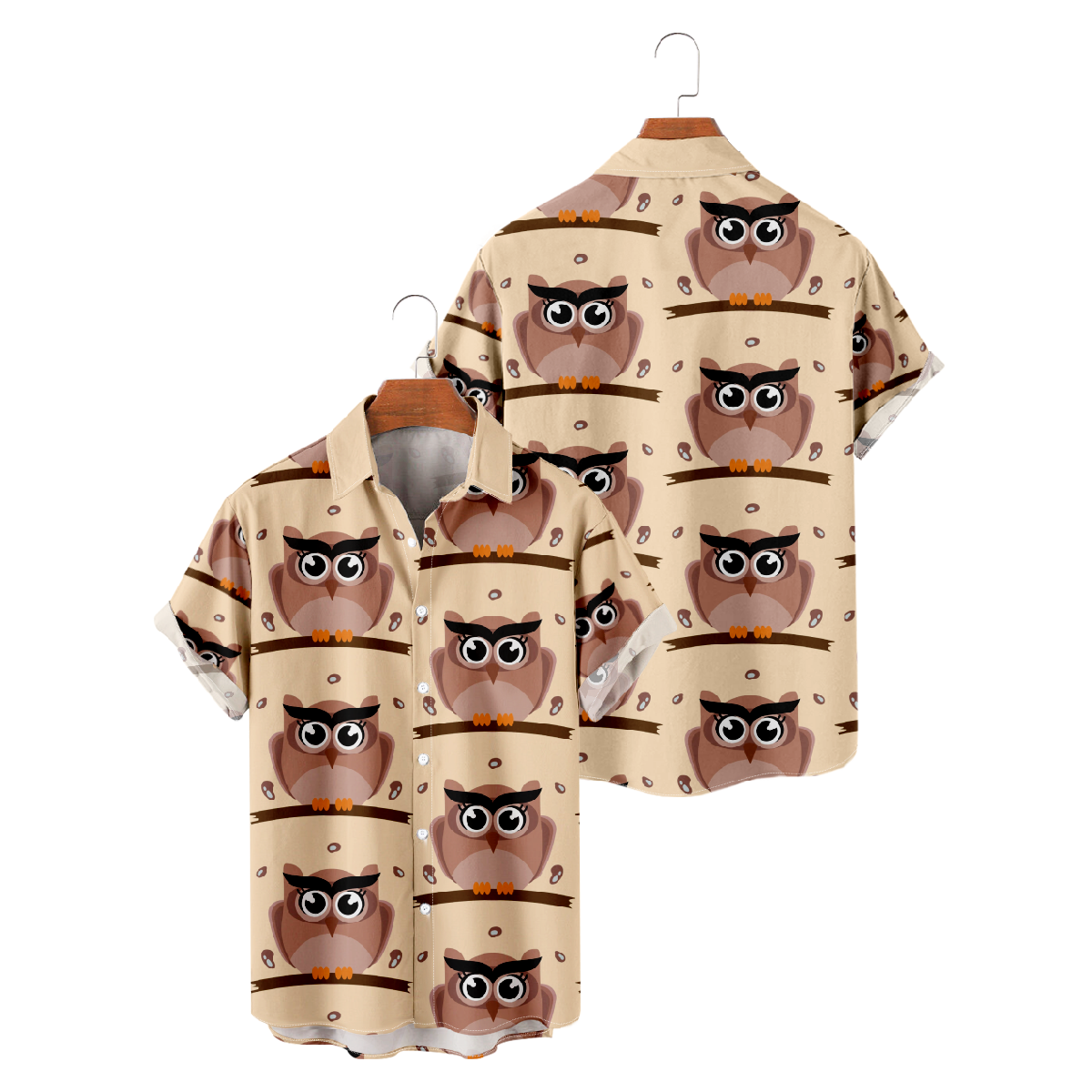 Cute Owl Print Button Up Shirt Men's Casual Shirt Short Sleeve Straight Collar Regular Fit