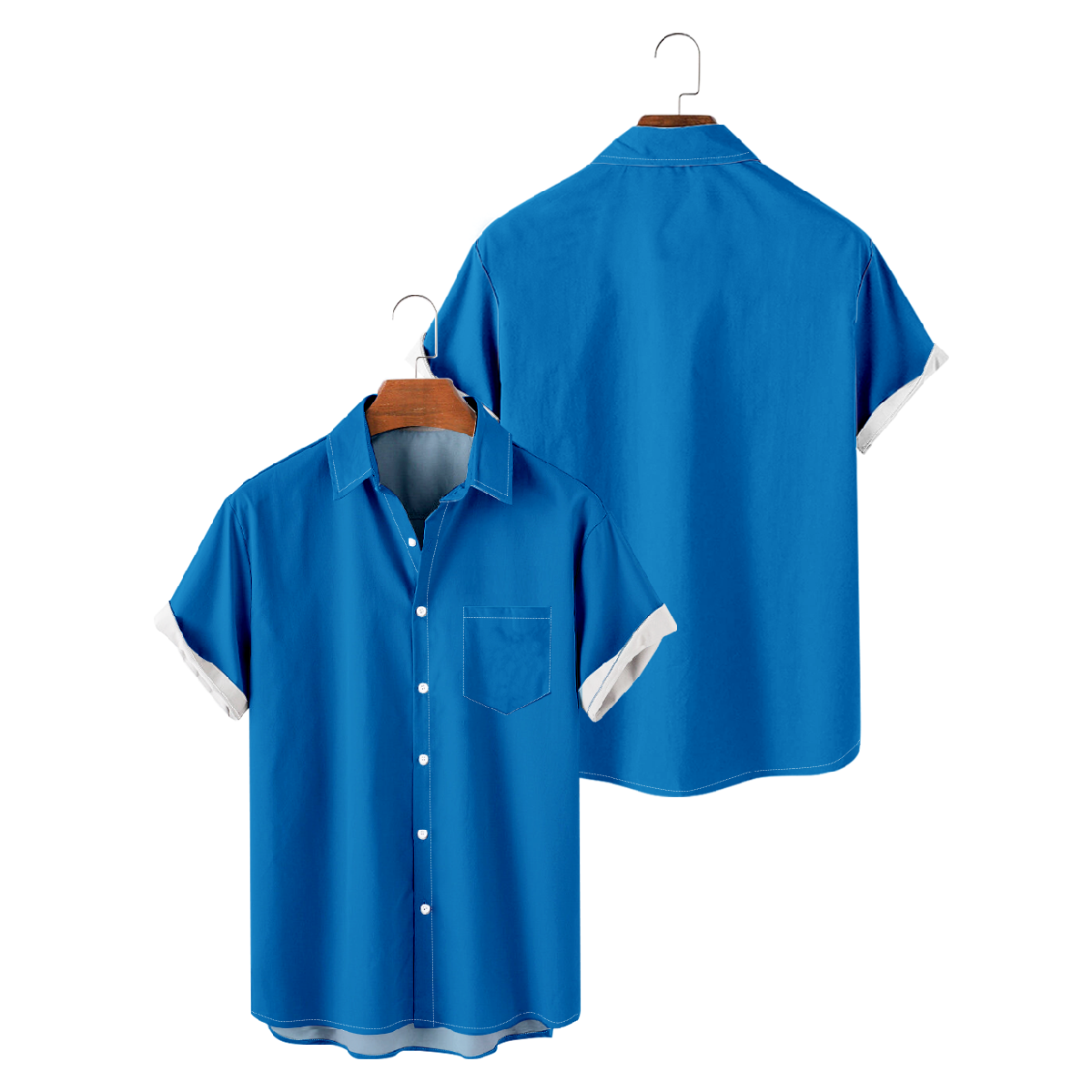 Carolina Blue Button Up Shirt for Men Shirt with Front Pocket Short Sleeve