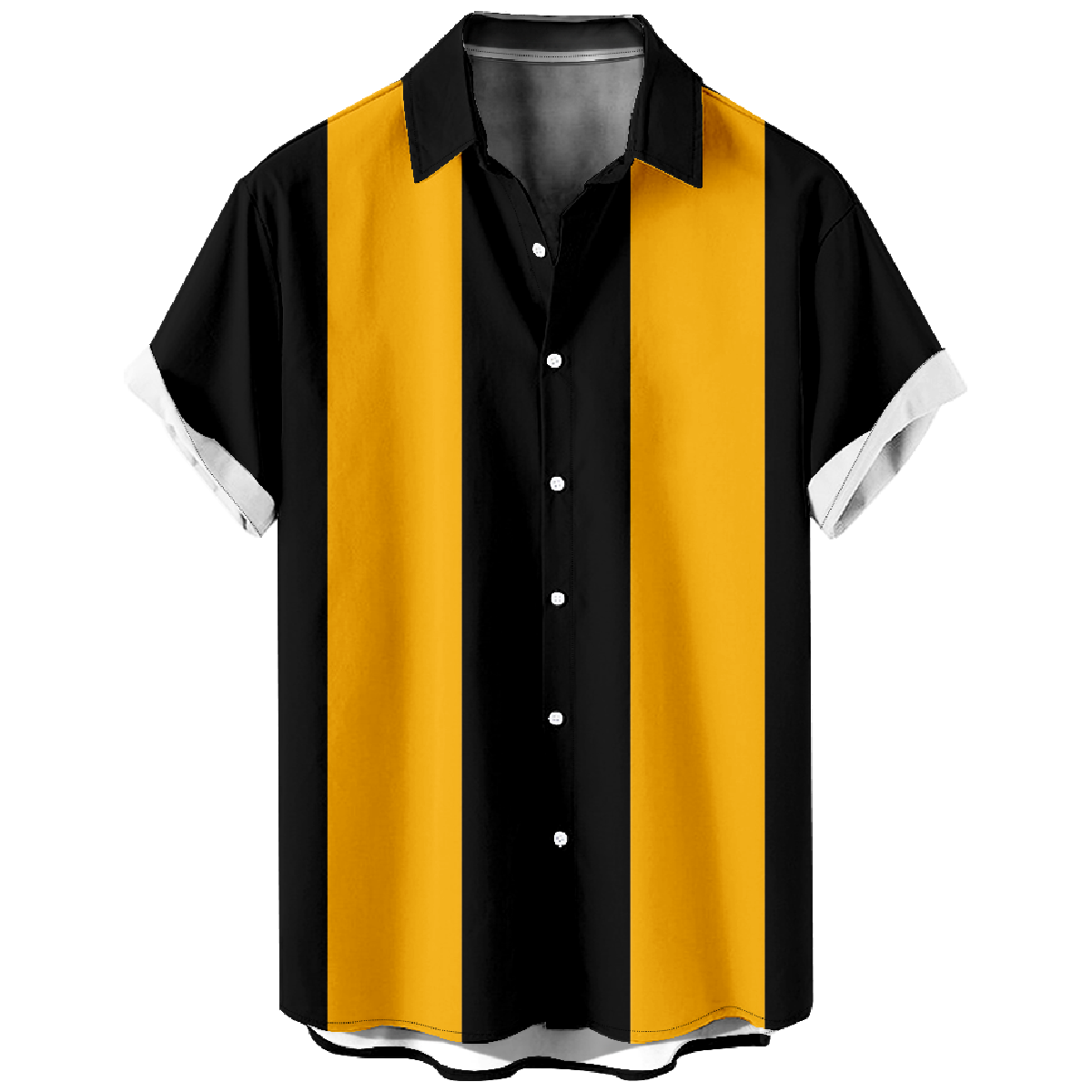 Black and Yellow Striped Shirt Men's Short Sleeve Shirt Button Up Shirt