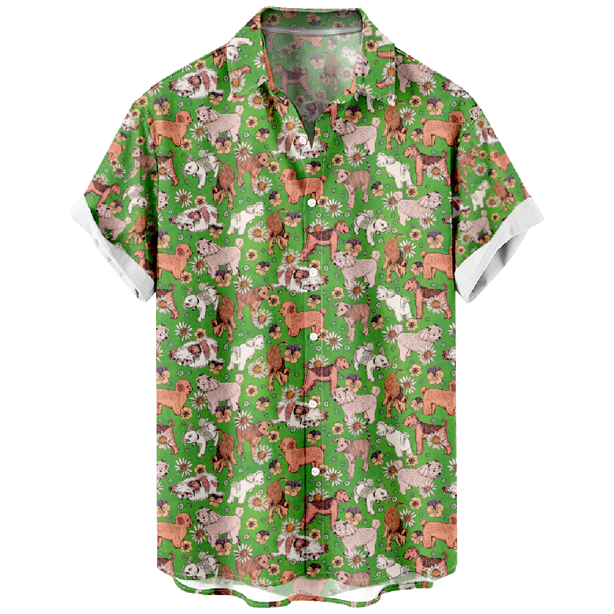 Men's Dog Floral Print Hawaiian Shirt Short Sleeve Button Shirt Summer Cool Shirt