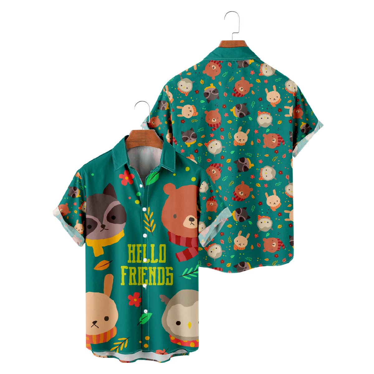 Forest Friends Button Up Shirt Men's Cute Animals Print Shirt Short Sleeve Regular Fit