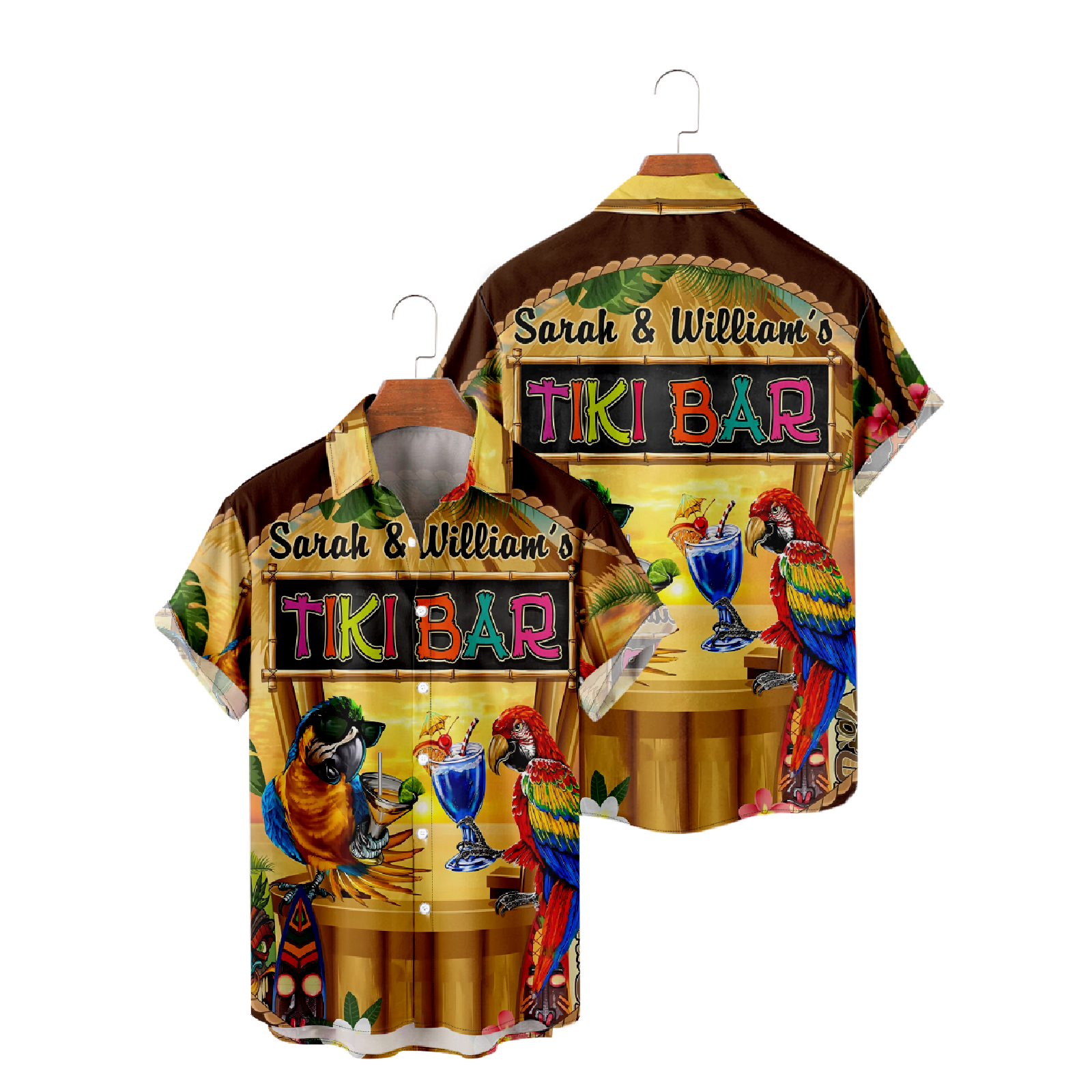 Tiki Bar Parrots Button Up Shirt Men's Hawaiian Short Sleeve Shirt Summer Tops