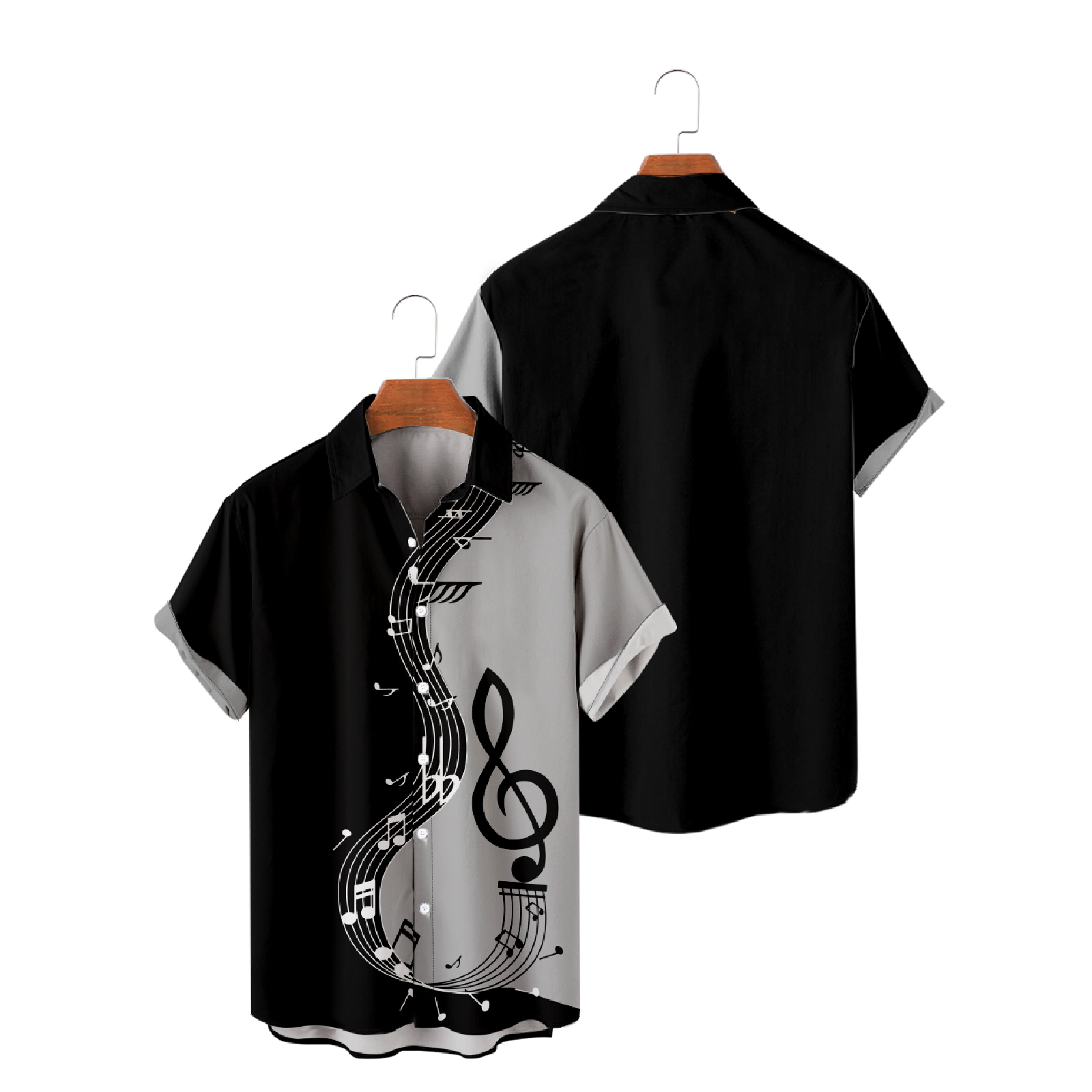 Music Symbols Two Tone Short Sleeve Shirt Men's Button Up Shirt Summer Thin Tops