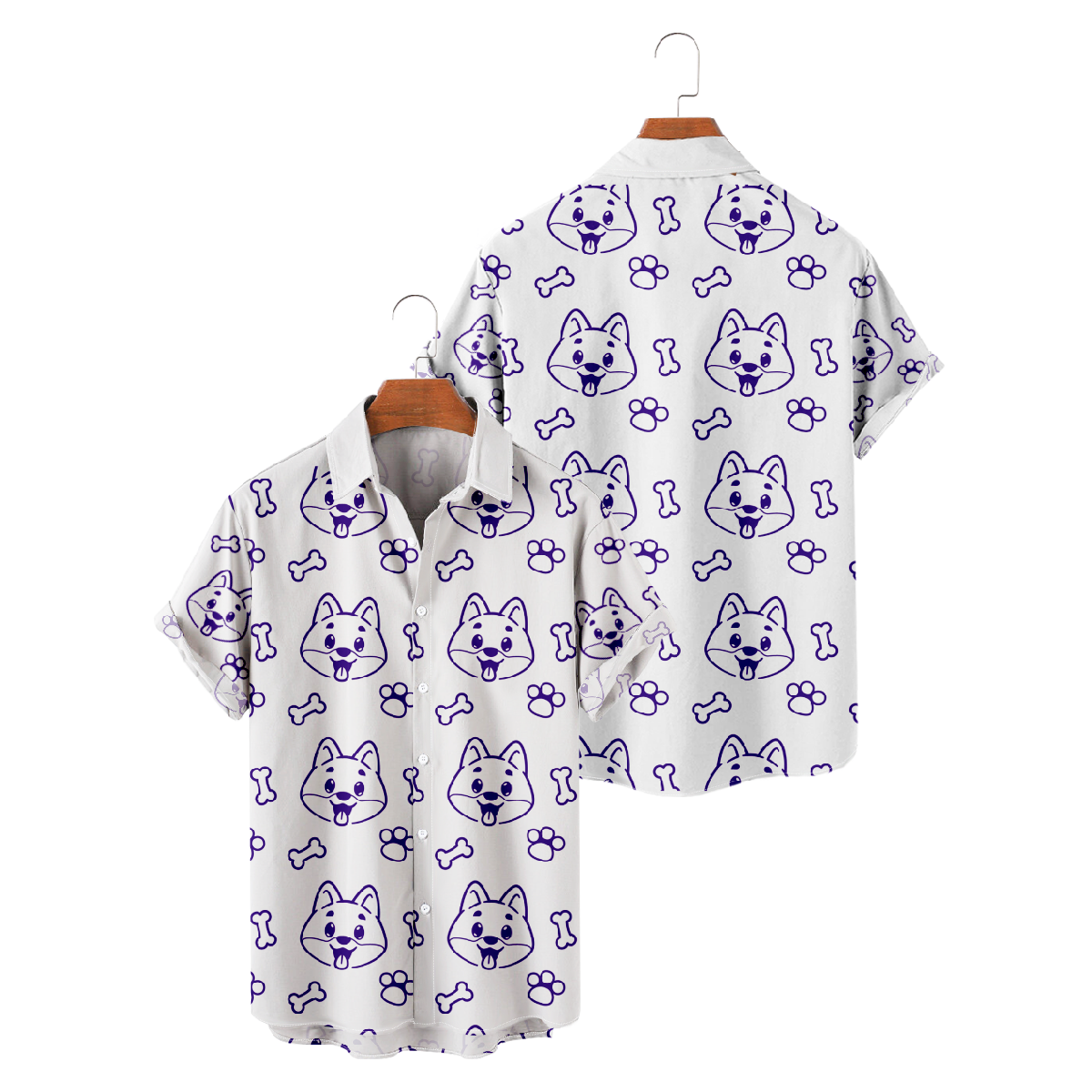Men's Dog Print Short Sleeve Shirt Dog Pattern Print Button Up Shirt Casual Shirt