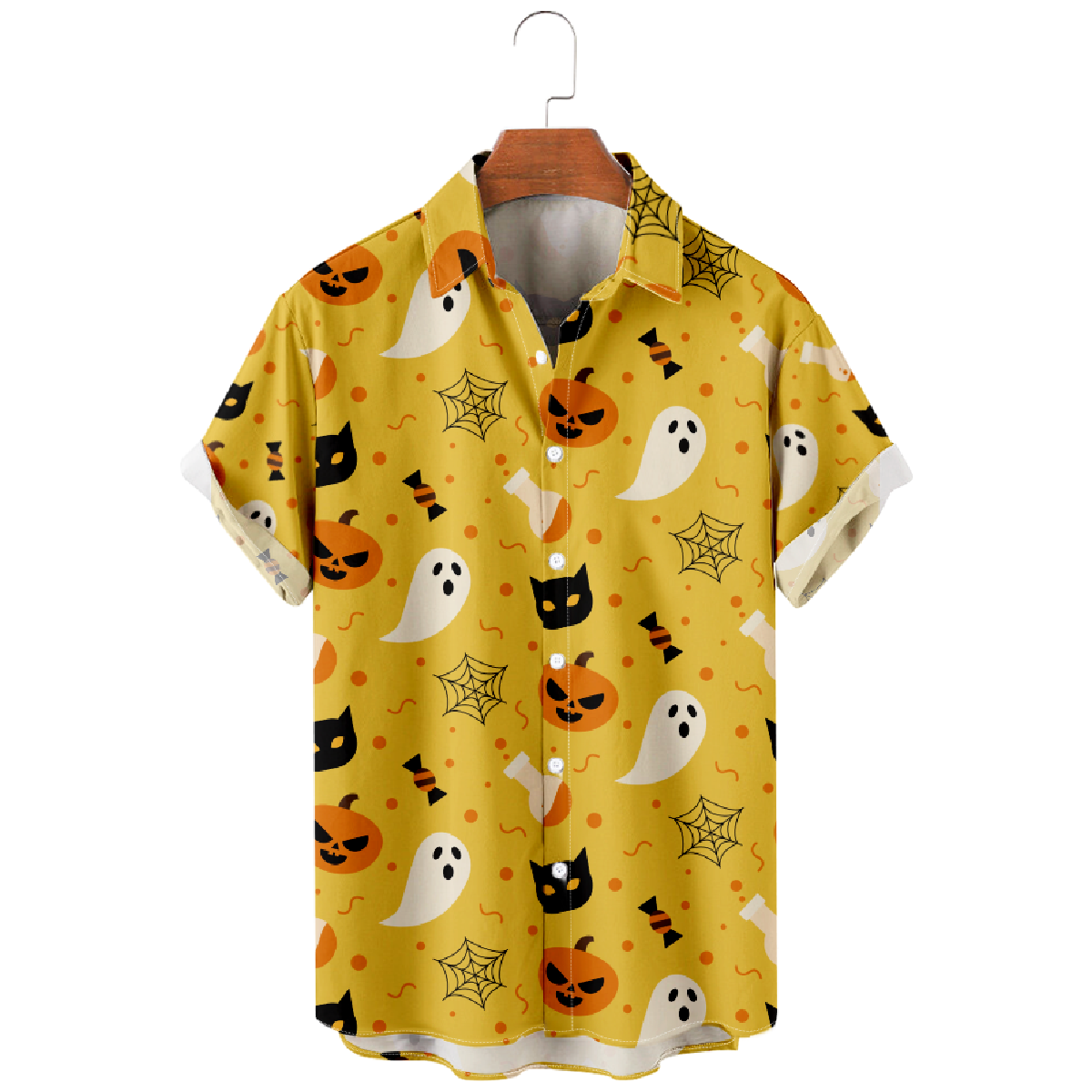 Halloween Button Up Shirt Men's Hawaiian Shirt Short Sleeve Yellow Top
