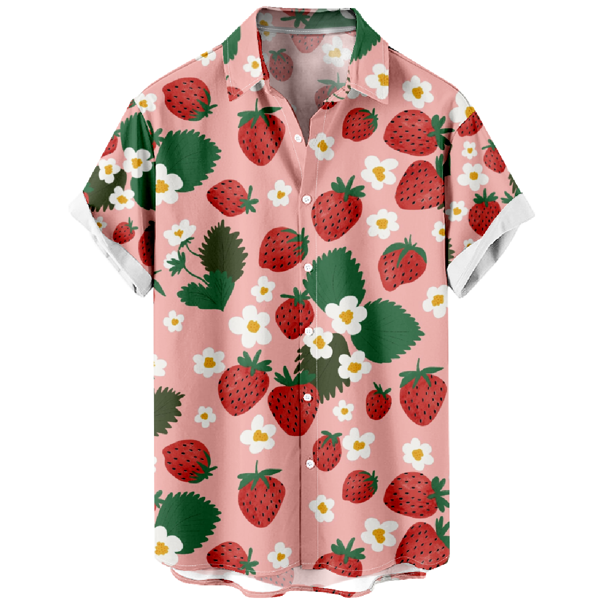 Strawberry Hawaiian Shirt Men's Short Sleeve Shirt Button Up Straight Collar Summer Tops