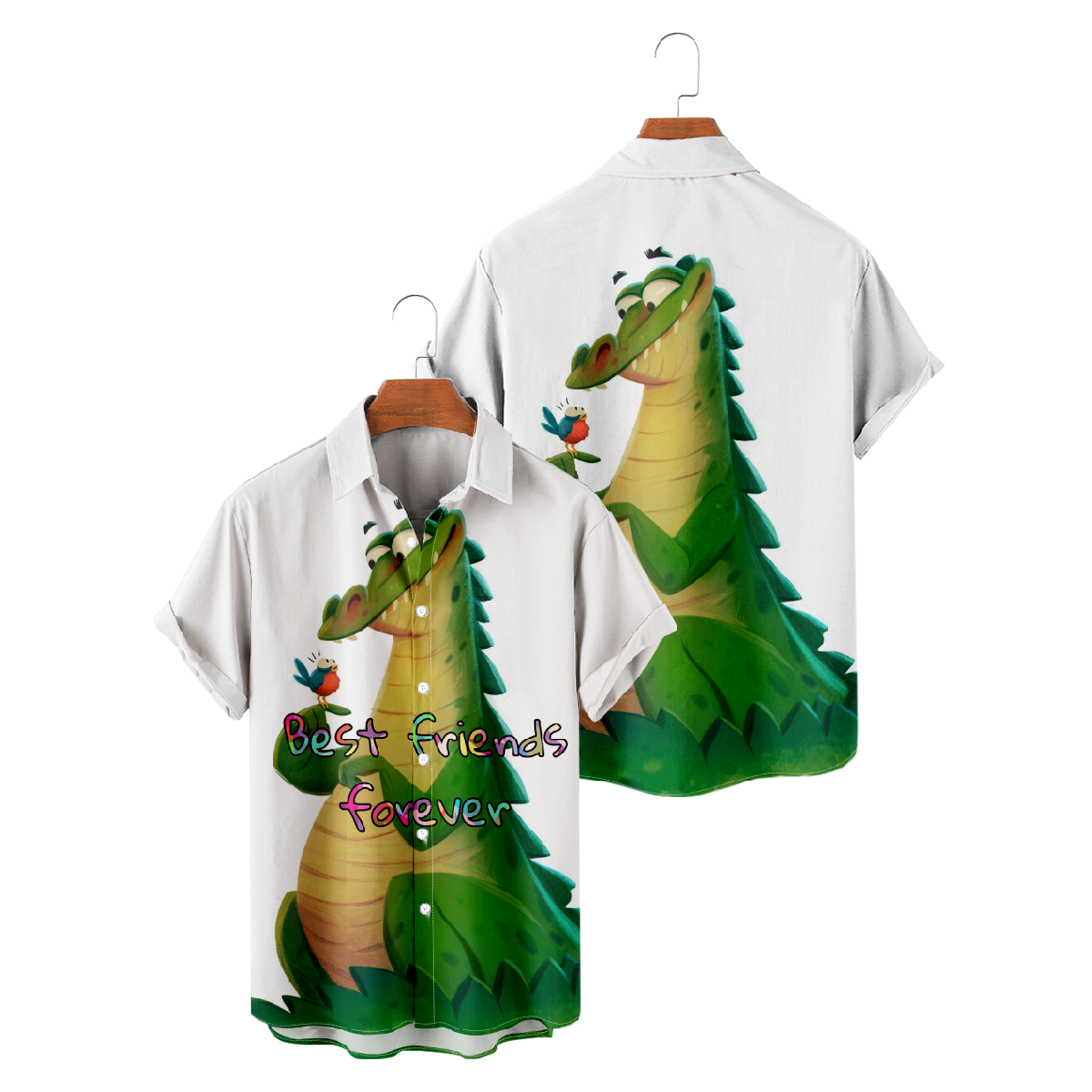 Crocodiles Button Up Shirt Men's Short Sleeve Best Friends Forever Tops Allover Print
