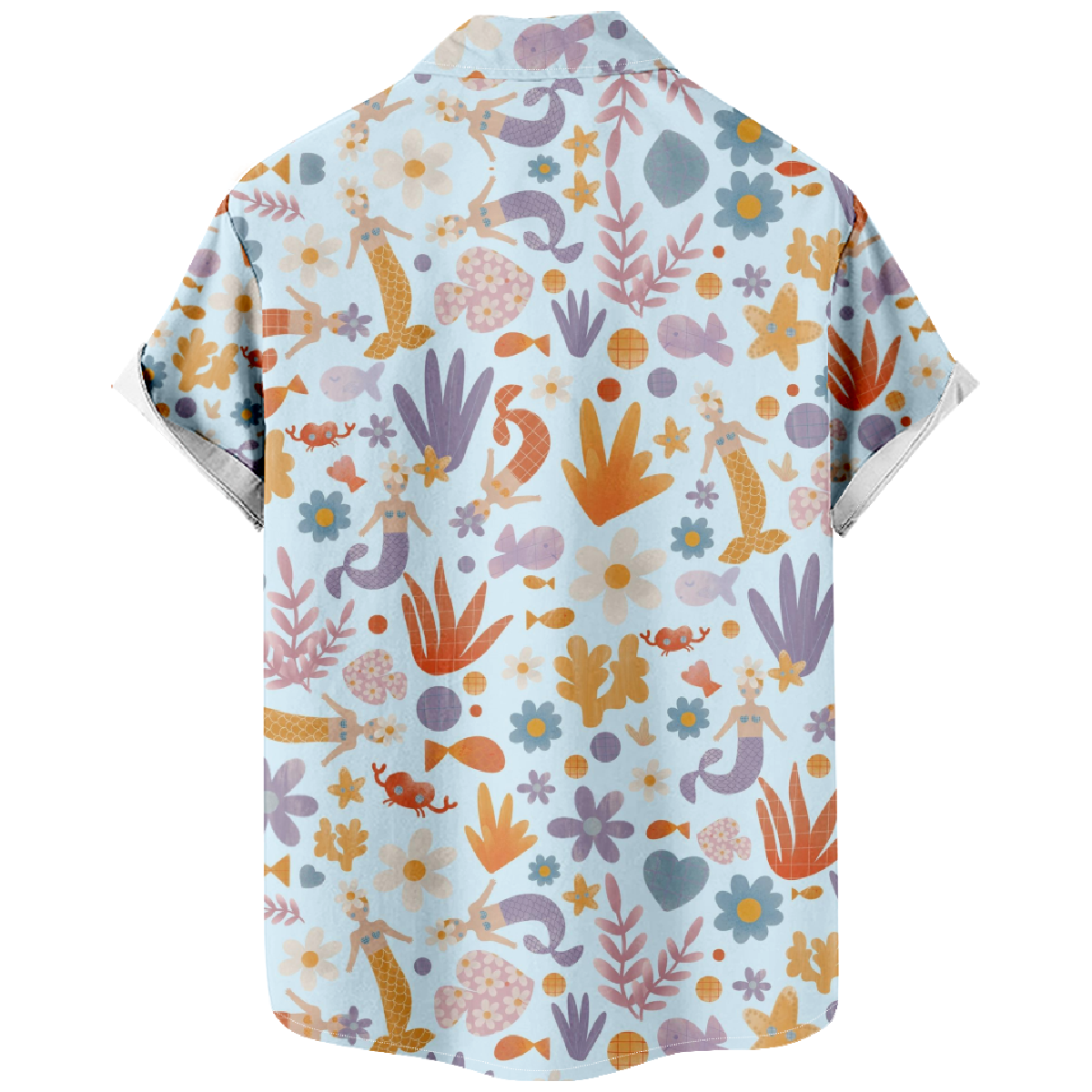 Mermaid Short Sleeve Shirt Men's Allover Print Shirt Button Tops Summer Shirt