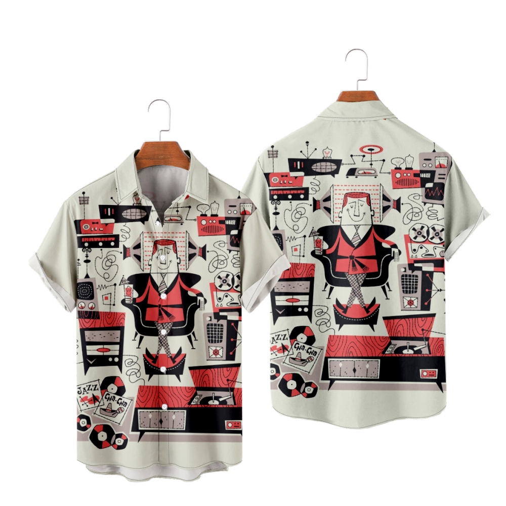 Hifi Button Up Shirt Men's Short Sleeves Straight Collar Regular Fit