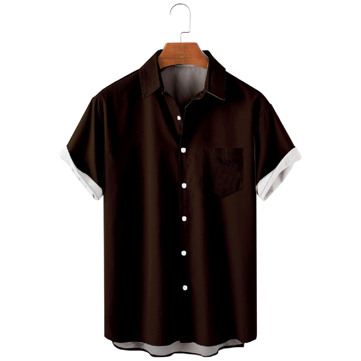 Cleveland Dark Brown Button Up Shirt for Men Shirt with Front Pocket Short Sleeve