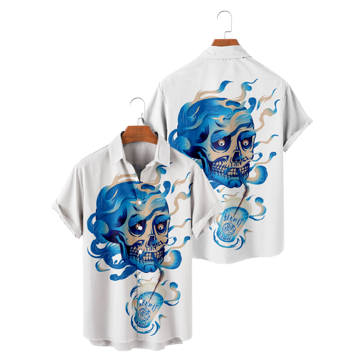 Men's Skull Print Button Up Shirt Keep It Cool Men's Short Sleeve Shirt Cool Tops