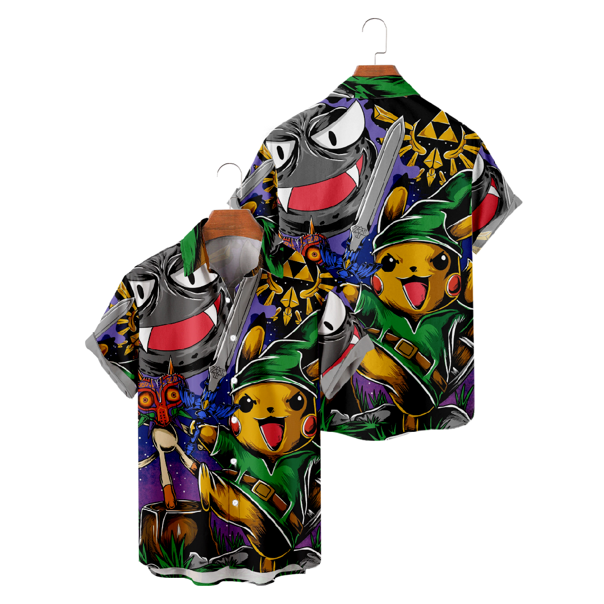 Pokemon Hawaiian Shirt Summer Short Sleeve Shirt Button Up Straight Collar Men's Tops