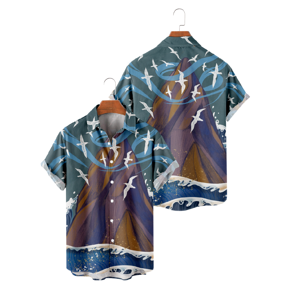 Seagull and Mountain Button Up Shirt Fashion Mens' Shirt Short Sleeve Regular Fit