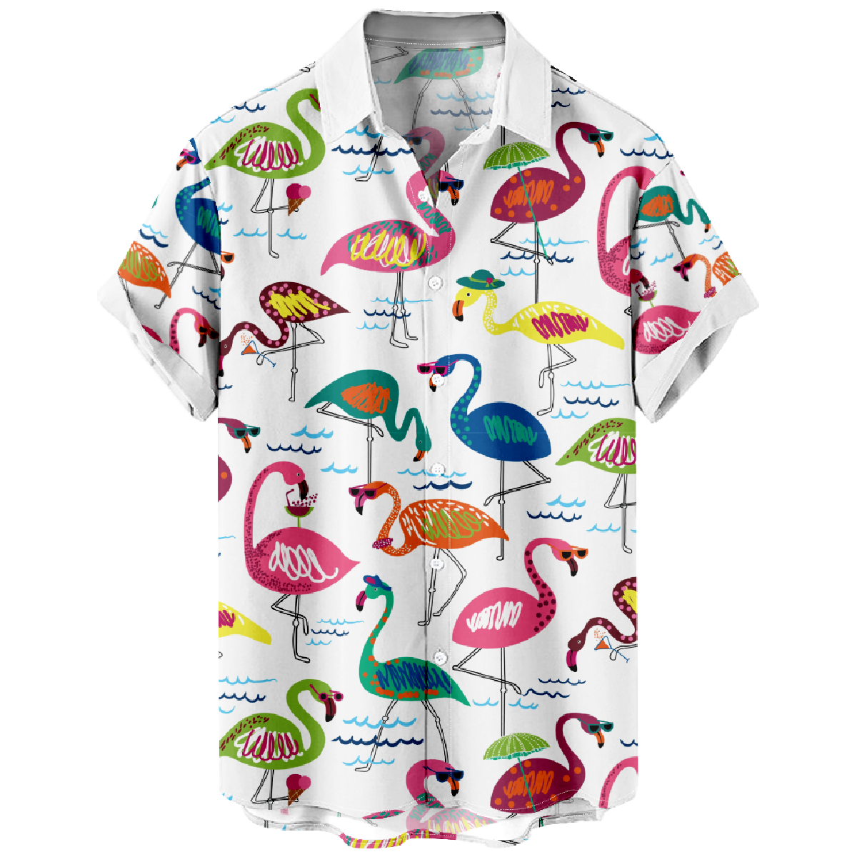 Men's Shirt Flamingo Print Short Sleeve Shirt Button Up Hawaiian Shirt
