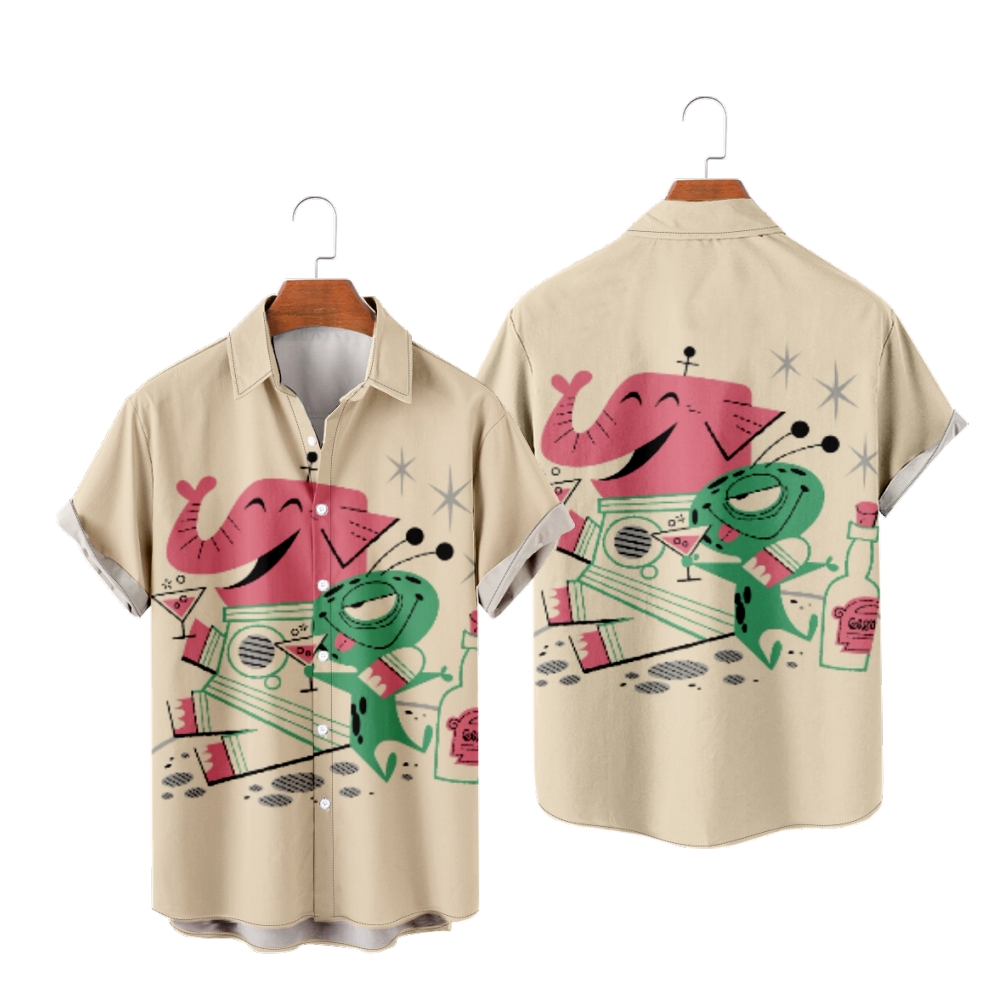 Martini Button Up Shirt Men's Short Sleeves Shirt Casual Straight Collar