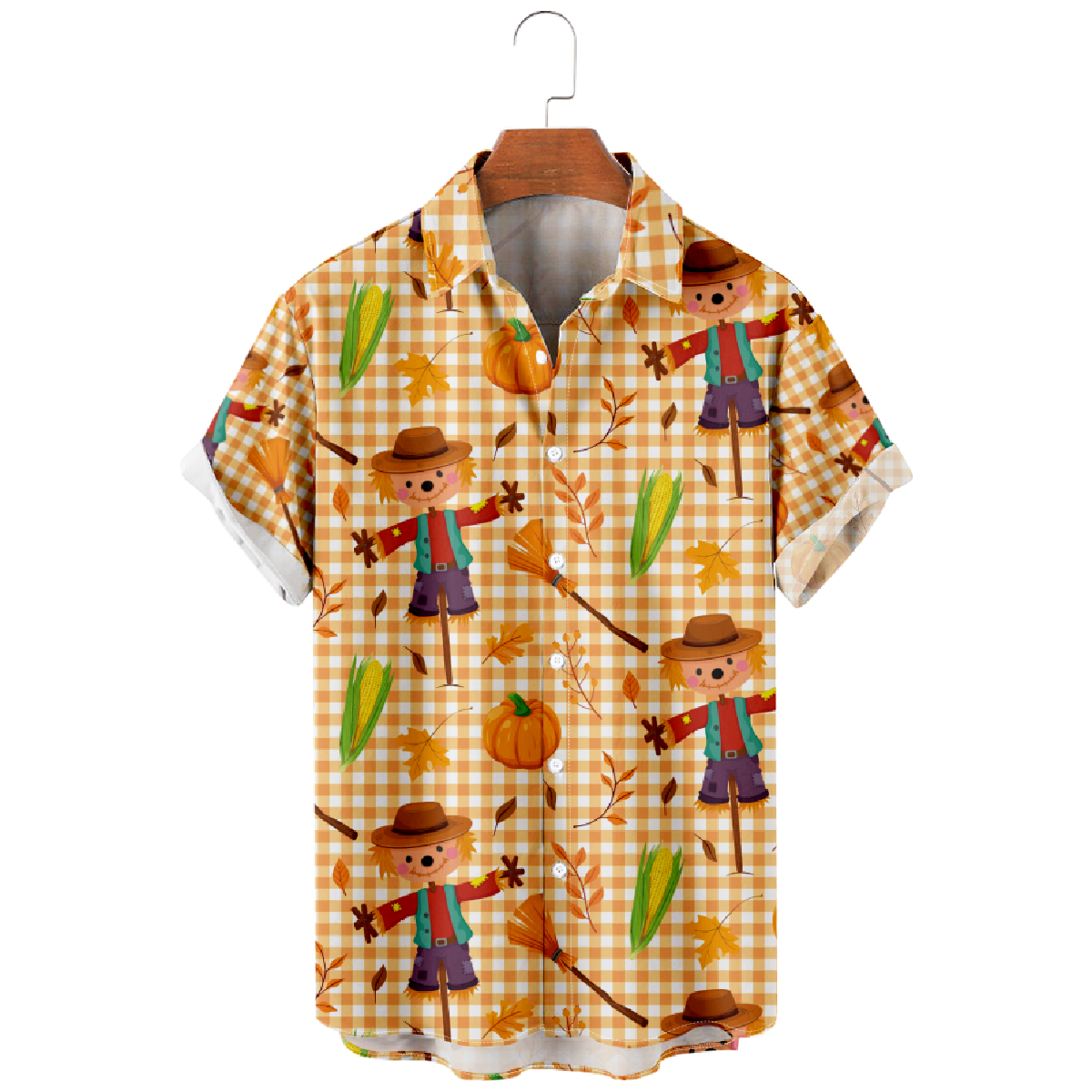 Scarecrow Button Up Shirt Halloween Costume Bear Scarecrow Hawaiian Shirt for Men Short Sleeve