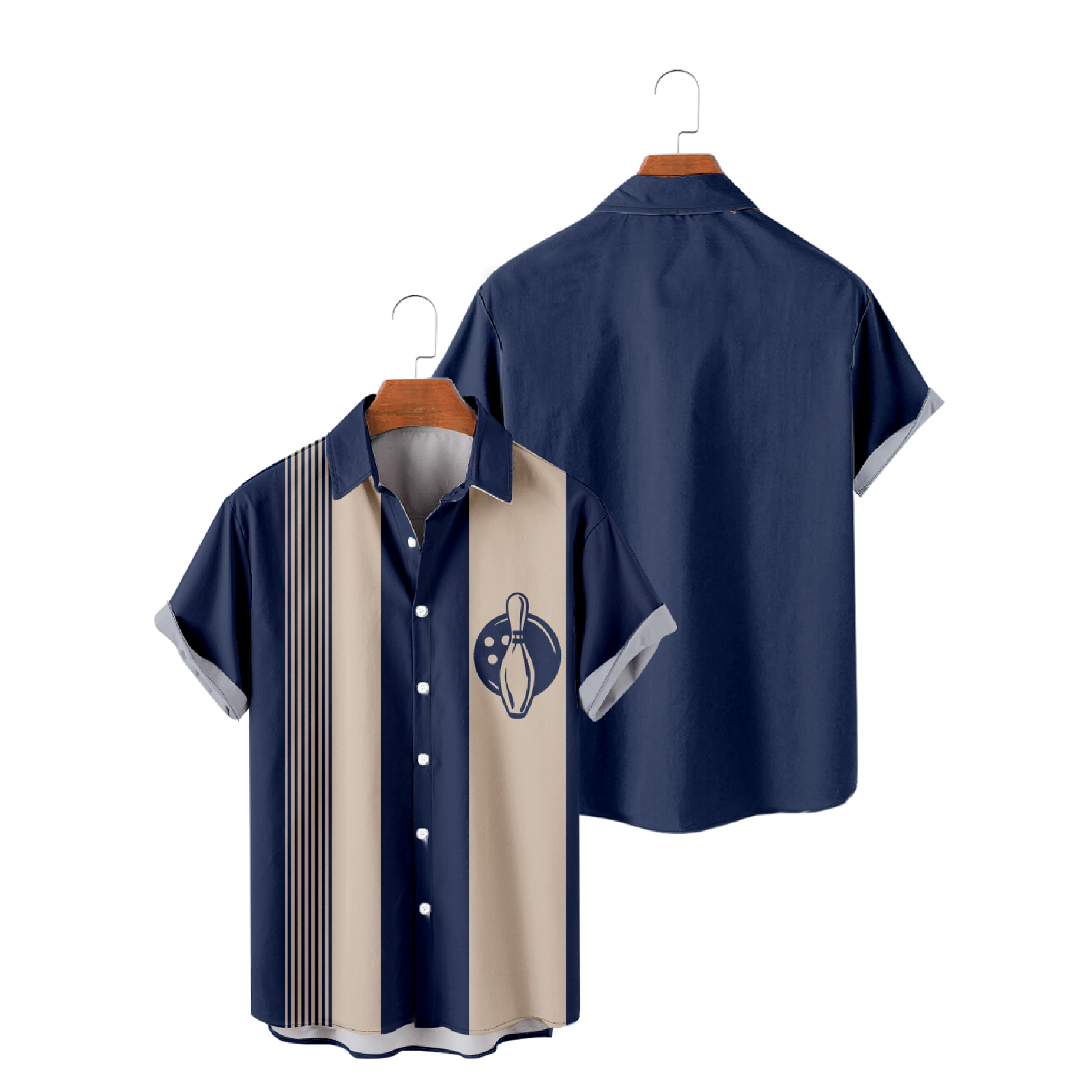 Striped Graphic Print Button Up Shirt Bowling Ball Short Sleeve Shirt Men's