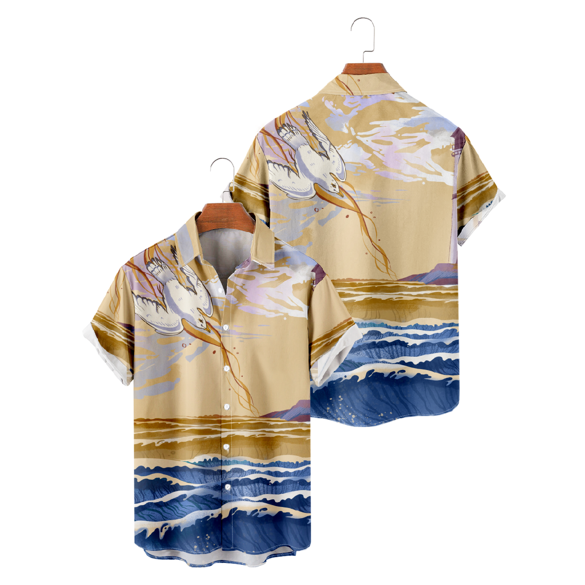 Seagull and Ocean Button Up Shirt Fashion Mens' Shirt Short Sleeve Regular Fit