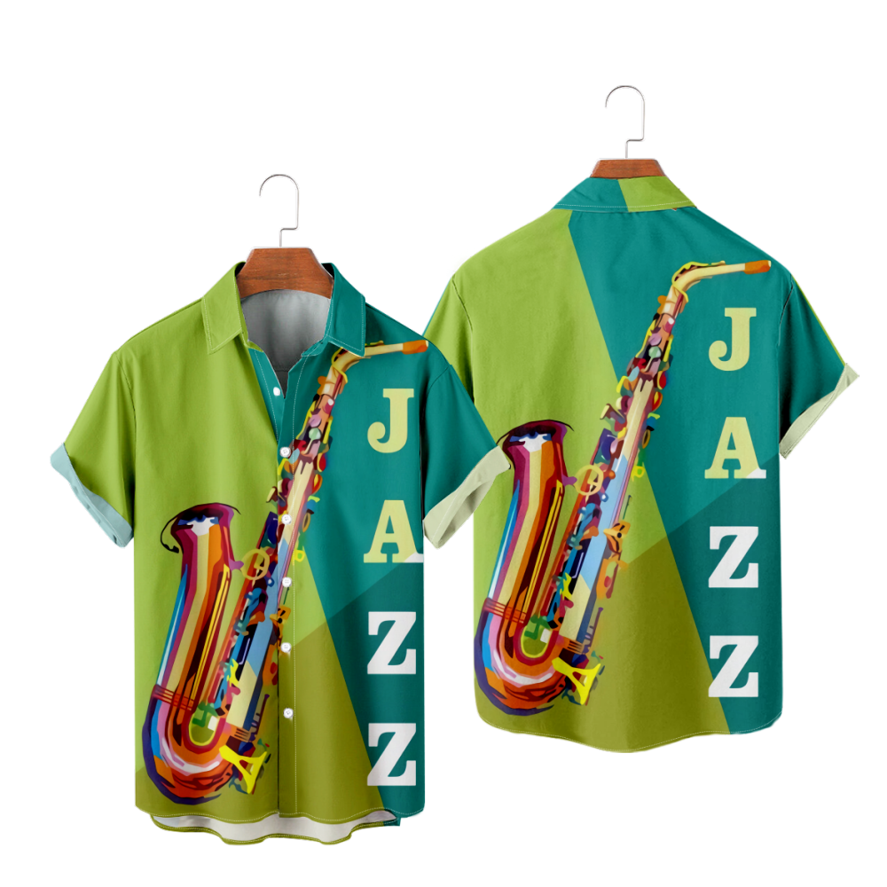 Jazz Button Up Shirt Hawaii Summer Shirt Men's Short Sleeves Straight Collar