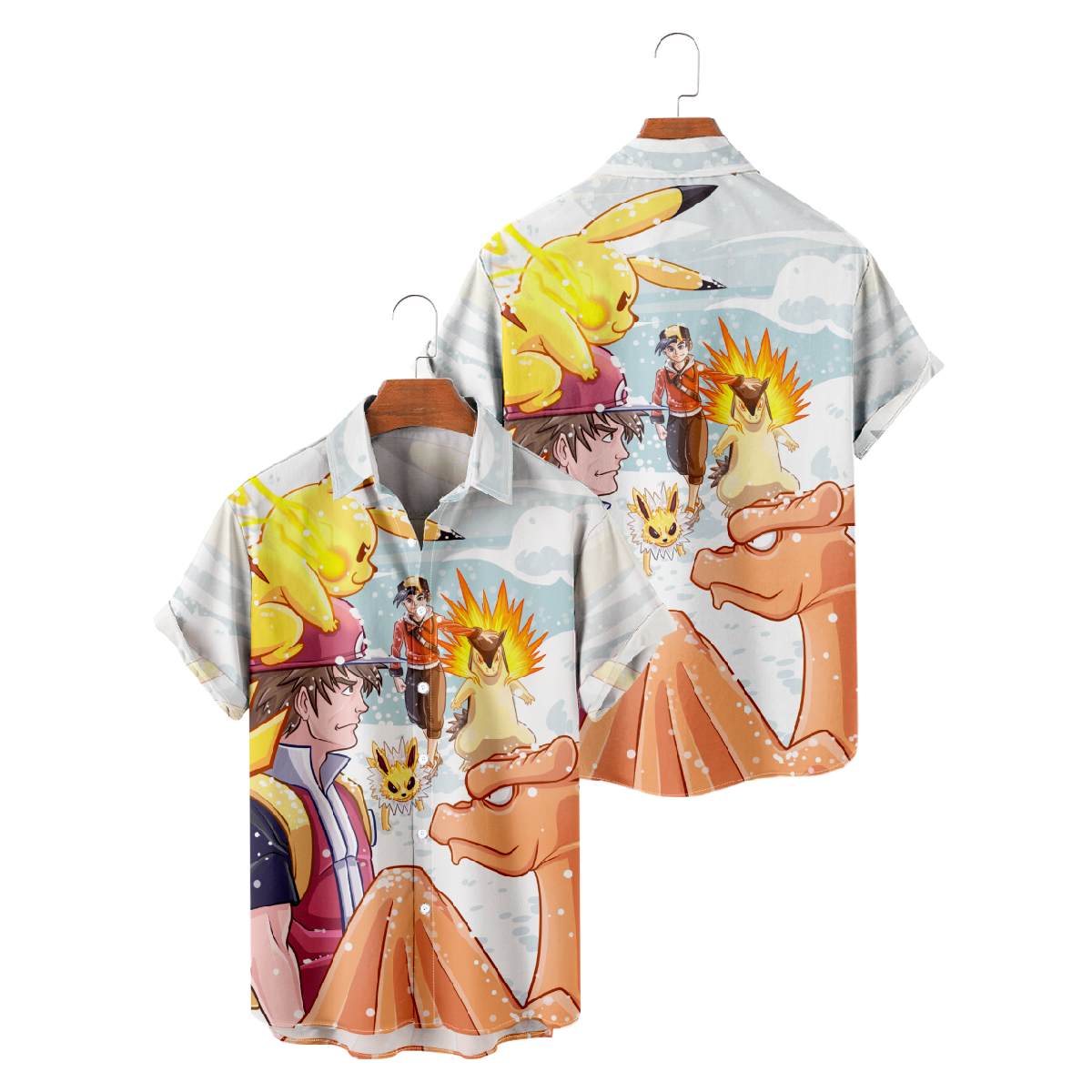 Pokemon Hawaiian Shirt Summer Short Sleeve Shirt Button Up Straight Collar Men's Tops