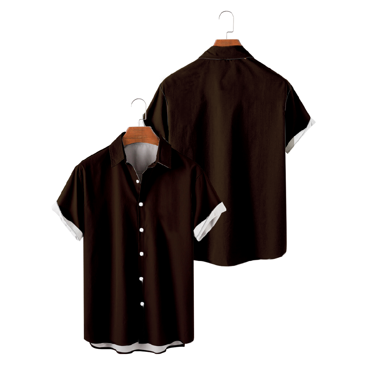 Mens Cleveland Dark Brown Button Up Shirt Short Sleeve Regular Fit Breathable Shirt