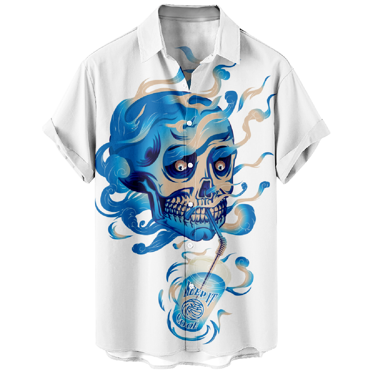 Men's Skull Print Button Up Shirt Keep It Cool Men's Short Sleeve Shirt Cool Tops