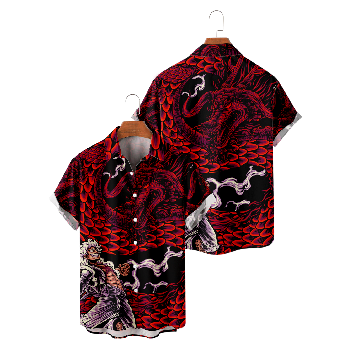 One Piece Red Dragon Print Shirt for Men Button Up Shirt Short Sleeve Hawaiian Shirt Ideal Gift