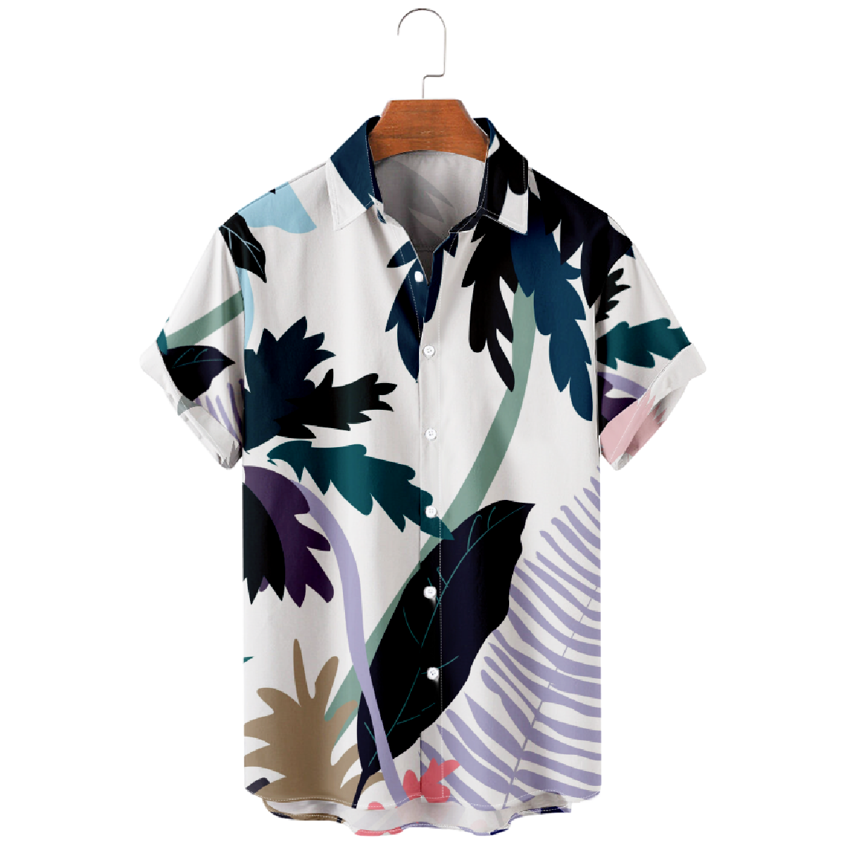 Plant Leaves Print Button Up Shirt Men's Casual Short Sleeve Shirt