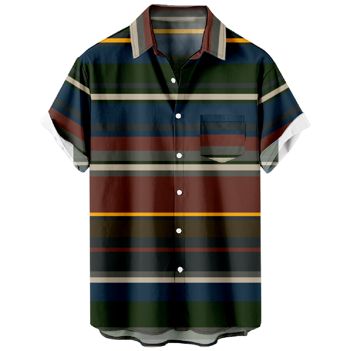 Multicolor Striped Men's Short Sleeve Shirt Button Shirt Casual Tops Summer Clothes