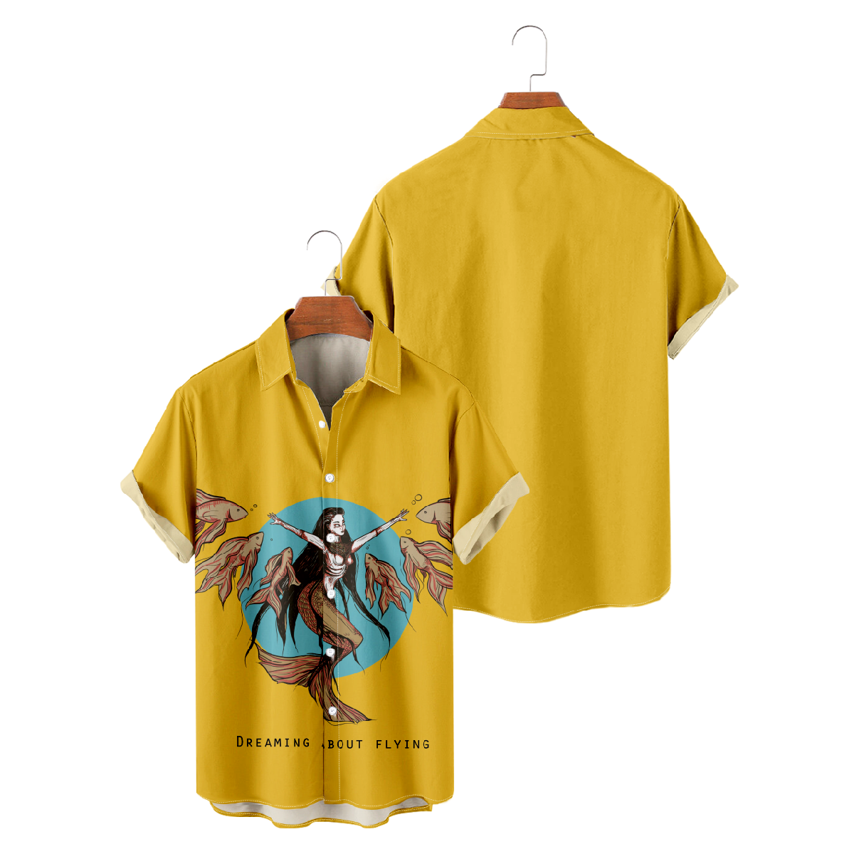 Mermaid Hawaiian Shirt Men's Button Up Shirt Short Sleeve Regular Fit